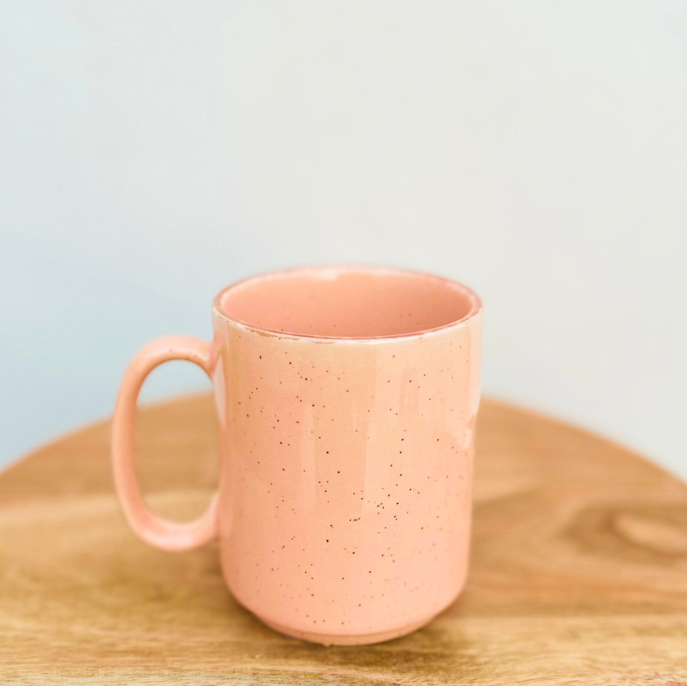 Pink Speckled, Brown Rim - Handmade Ceramic Coffee Mug - 300 ml