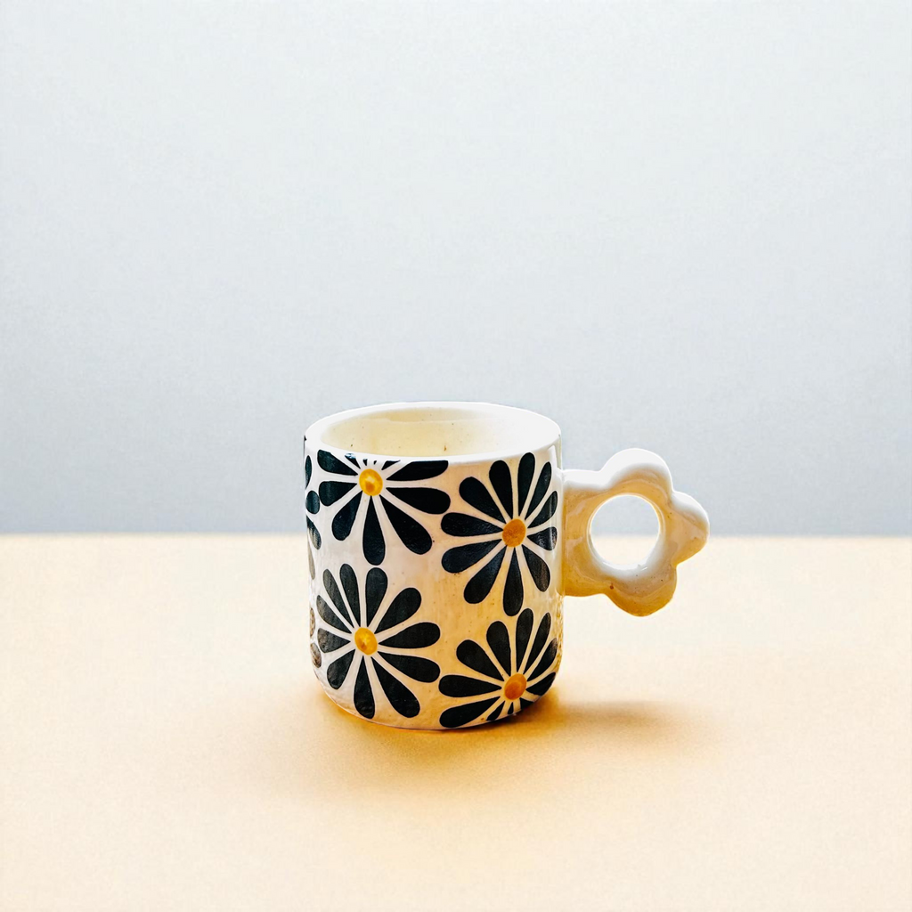 Daisy Coffee Mug | Unique Flower Handle Cup- Set of 2