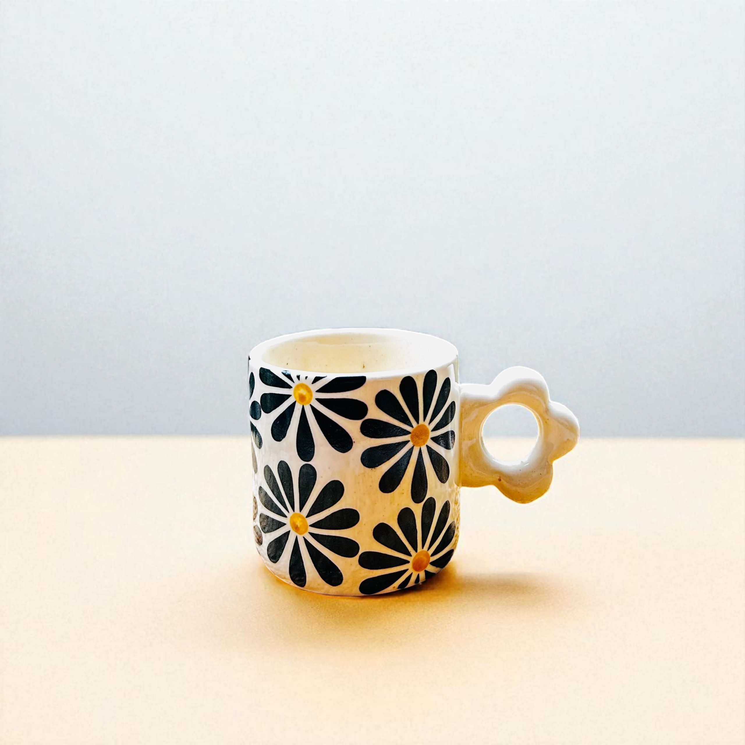 Daisy Coffee Mug | Unique Flower Handle Cup- Set of 2