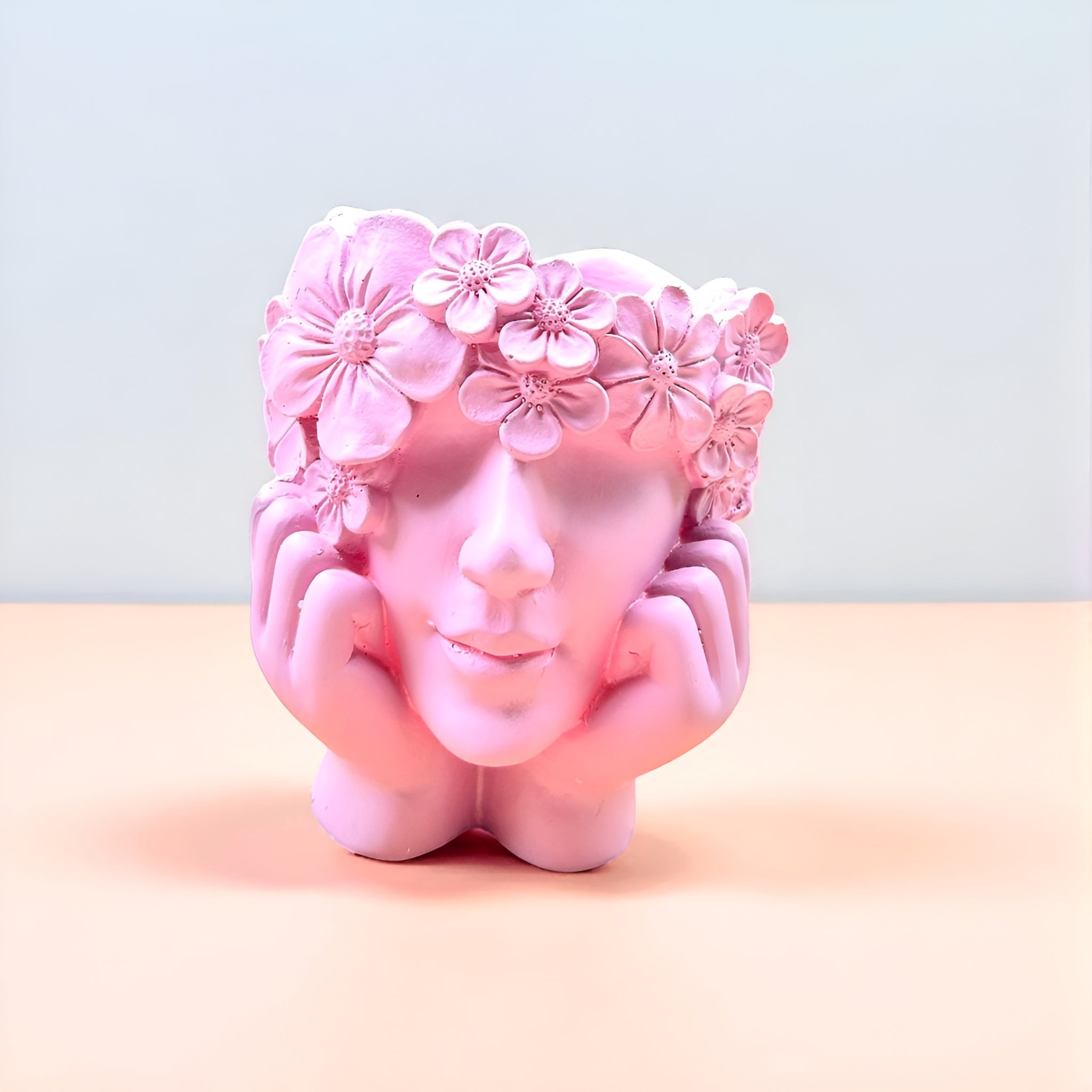 Pink Floral Crown Face Table Top Planter & Decorative Piece