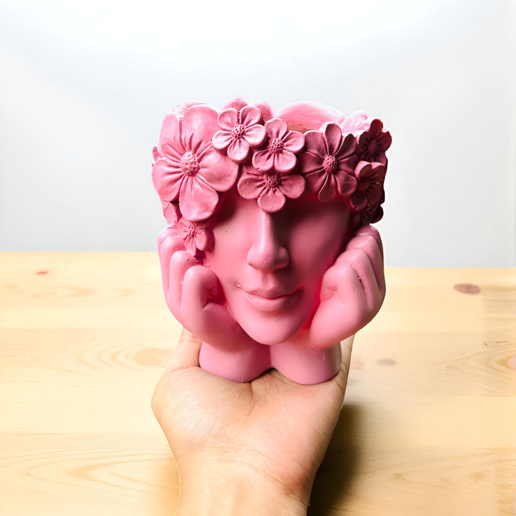 Pink Floral Crown Face Table Top Planter & Decorative Piece