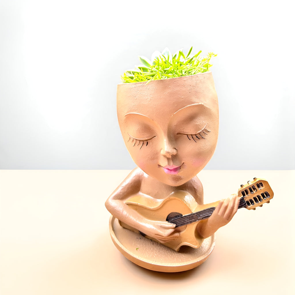 Musician Face with Guitar Melody Bloom Table Top Planter