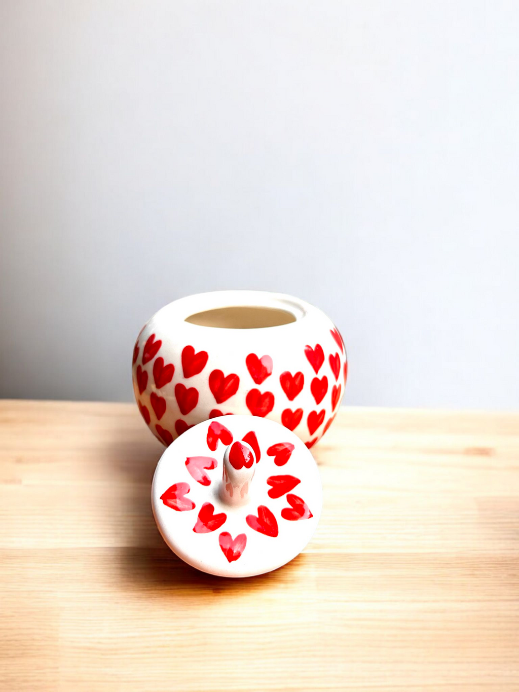 Heart Motif Ceramic Jar – Hand-Painted Candy & Cookie Jar