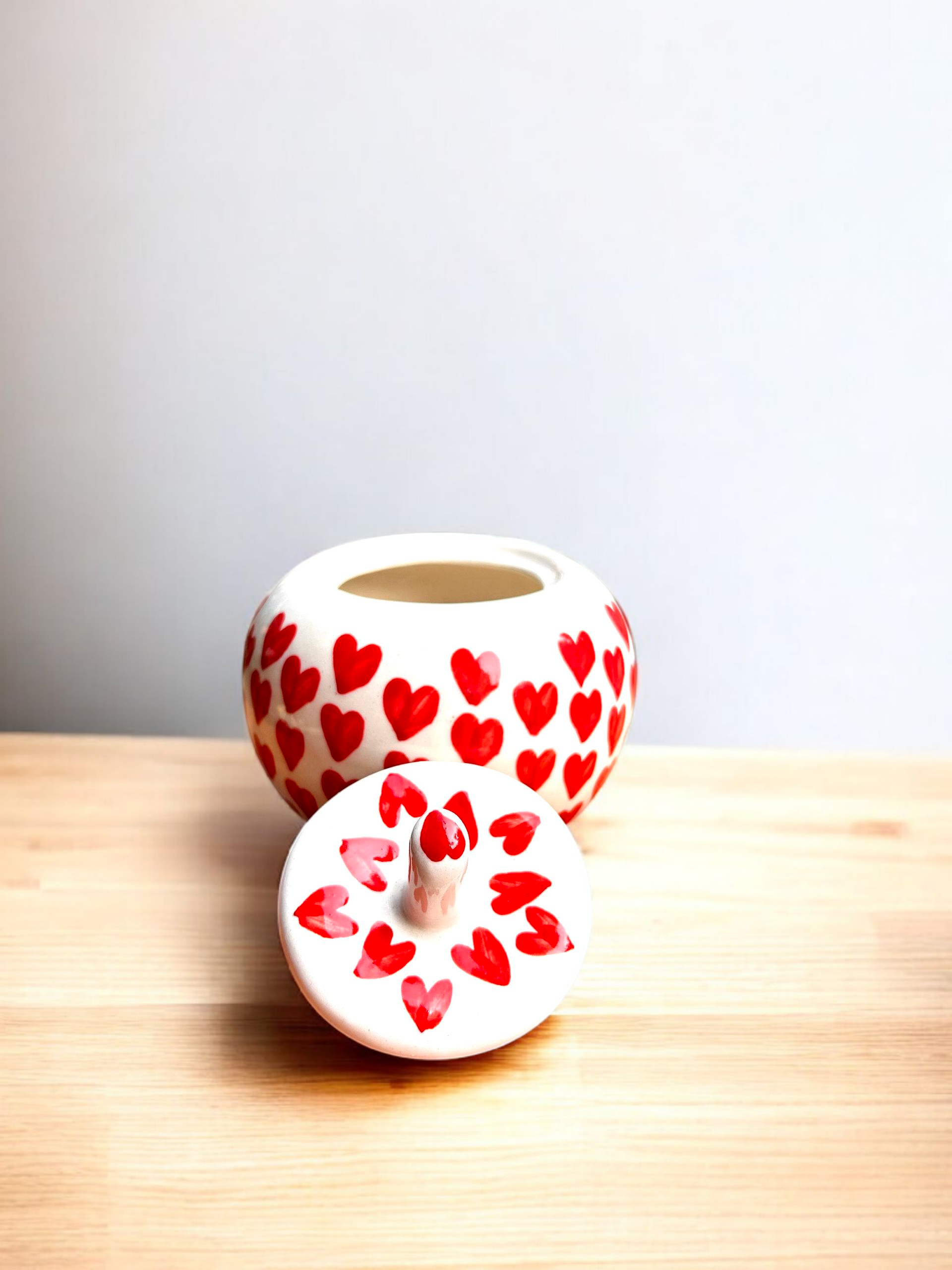 Heart Motif Ceramic Jar – Hand-Painted Candy & Cookie Jar