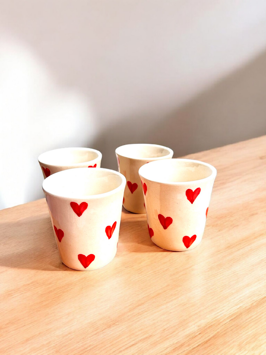 Handcrafted Red Heart Ceramic Kulhad Set (Set of 4)