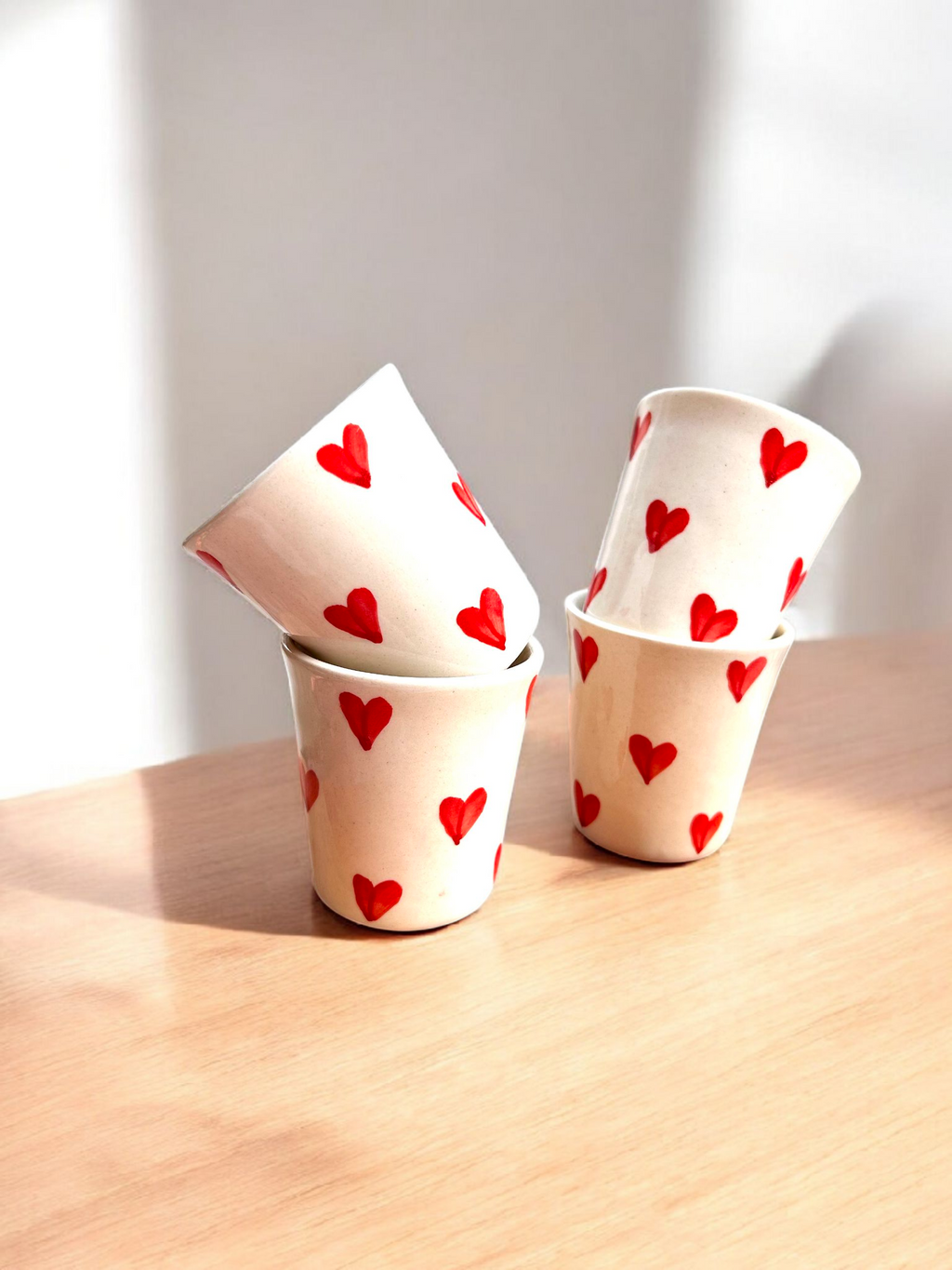 Handcrafted Red Heart Ceramic Kulhad Set (Set of 4)