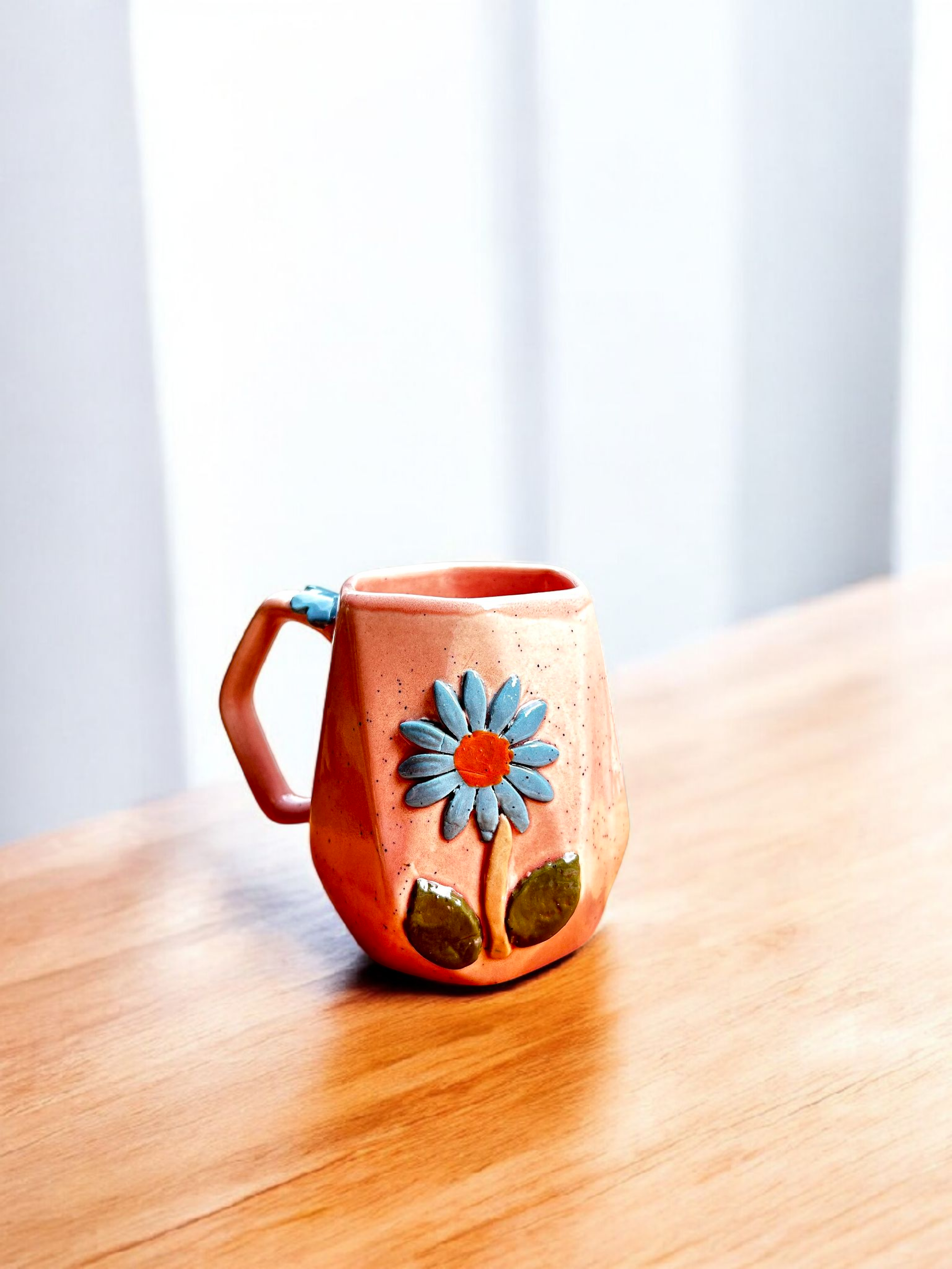 Handcrafted Pink Daisy Ceramic Mug