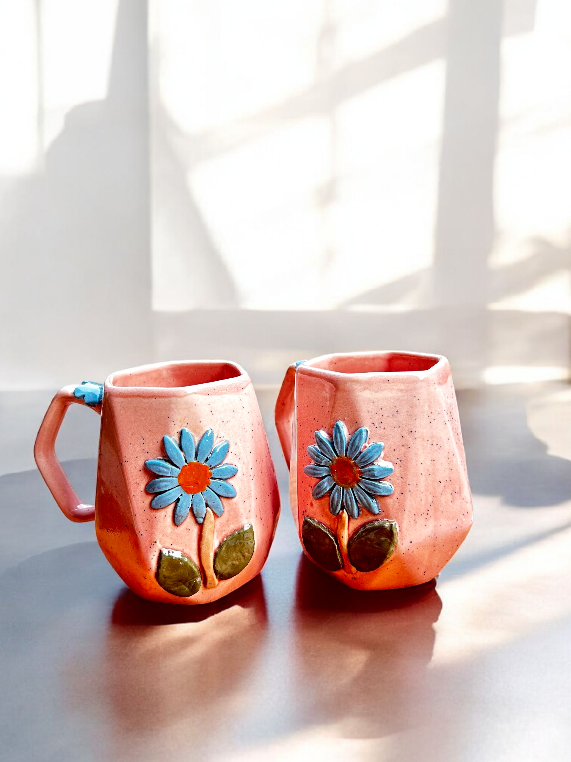 Handcrafted Pink Daisy Ceramic Mug