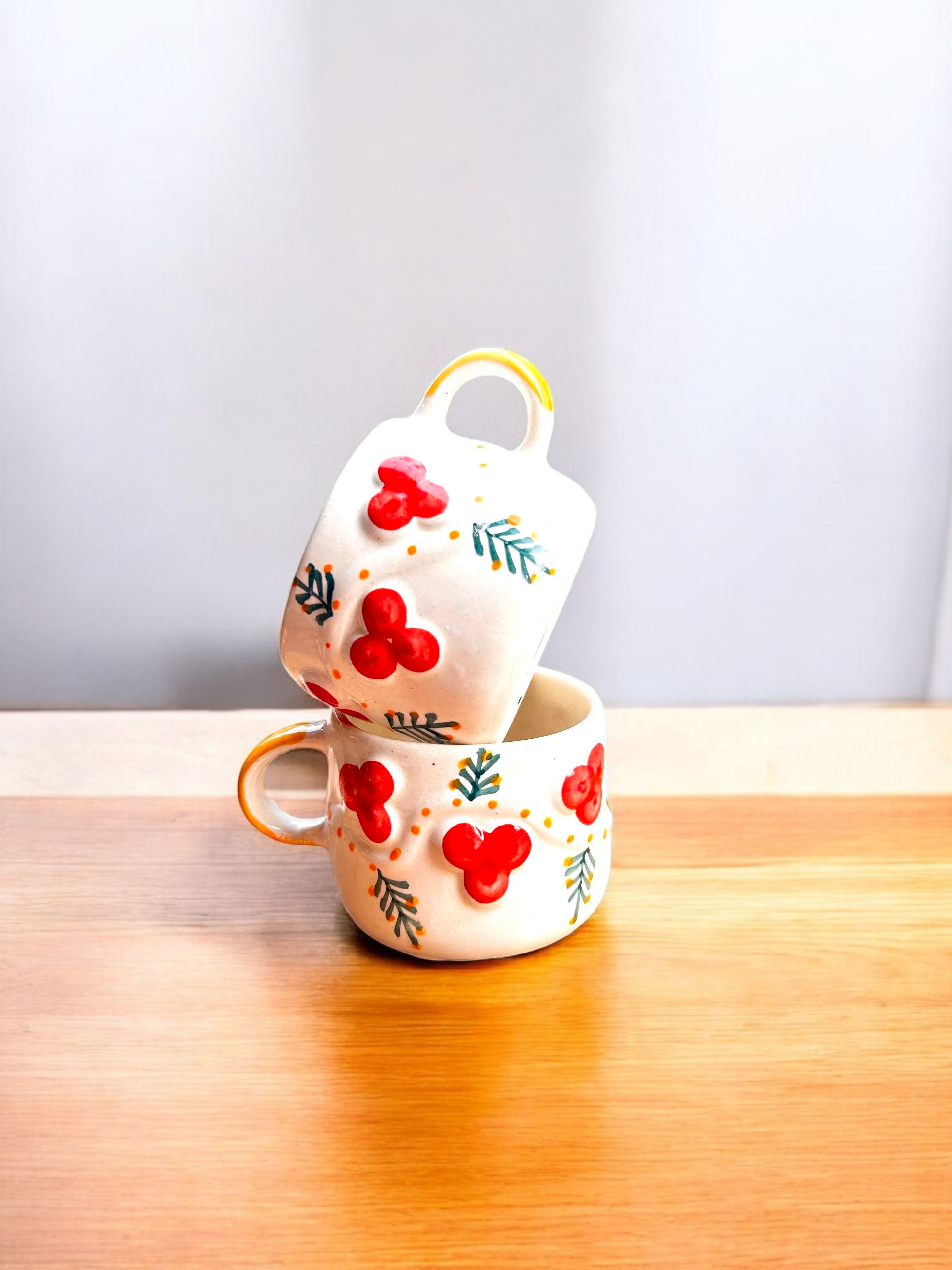 Handcrafted Red Floral Ceramic Mug