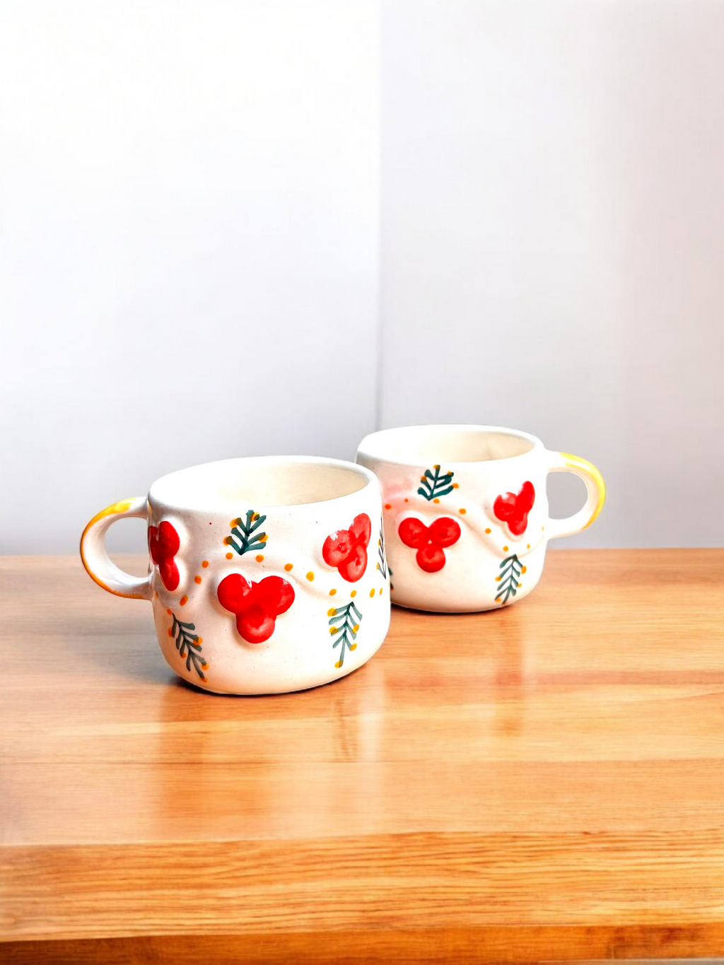 Handcrafted Red Floral Ceramic Mug