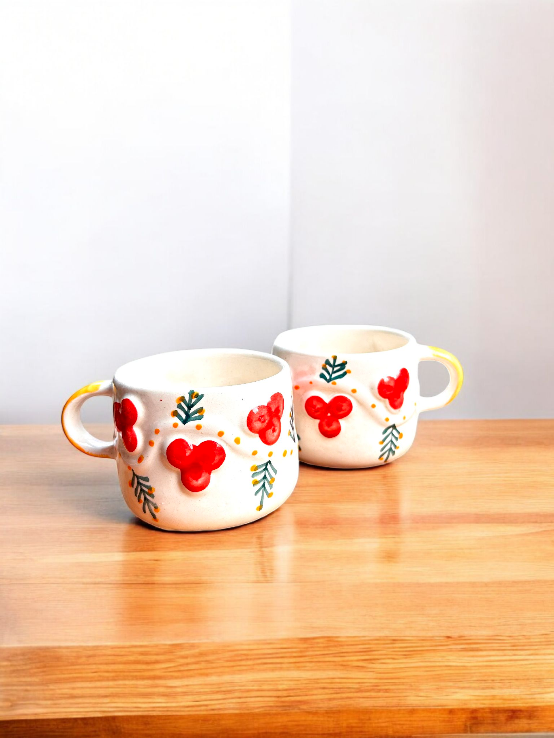Handcrafted Red Floral Ceramic Mug