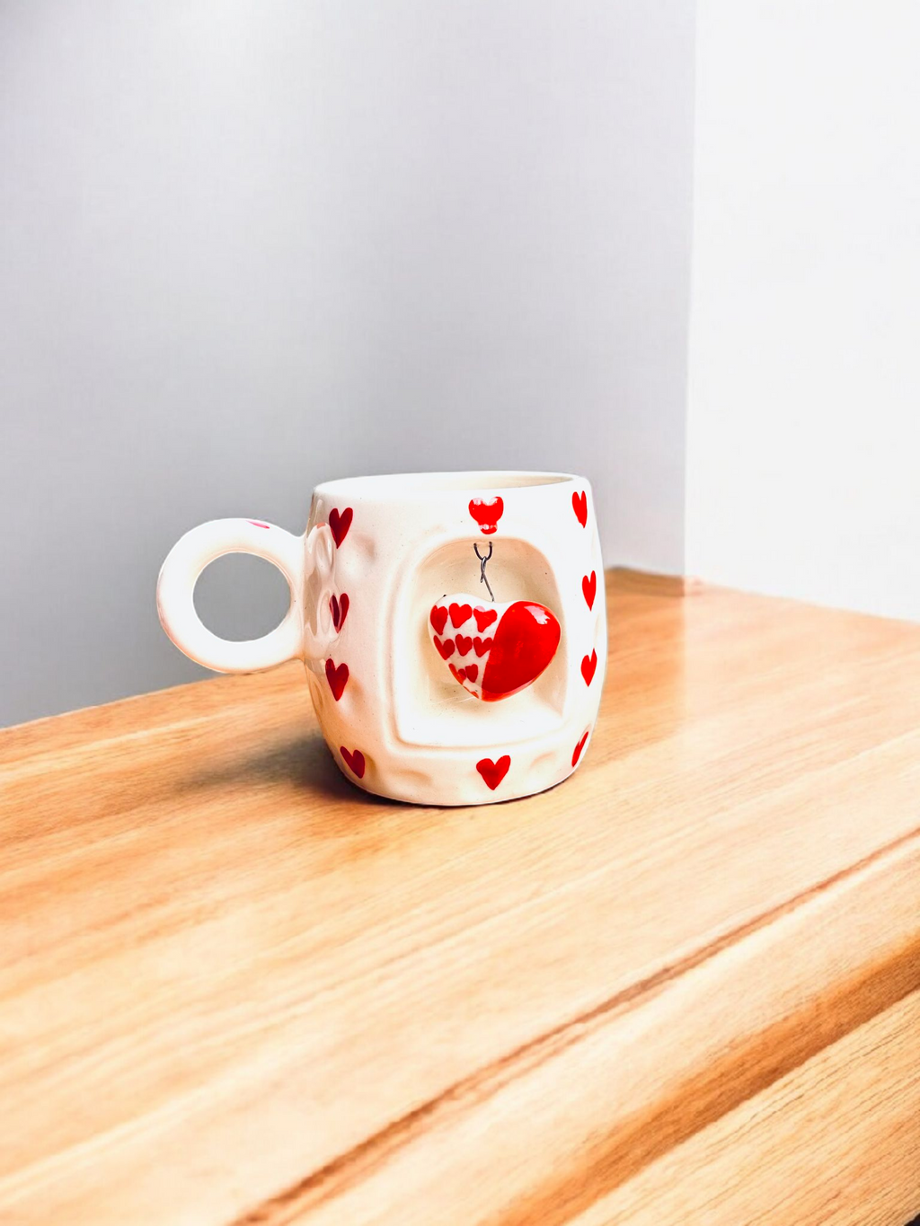3D Hanging Heart Ceramic Mug