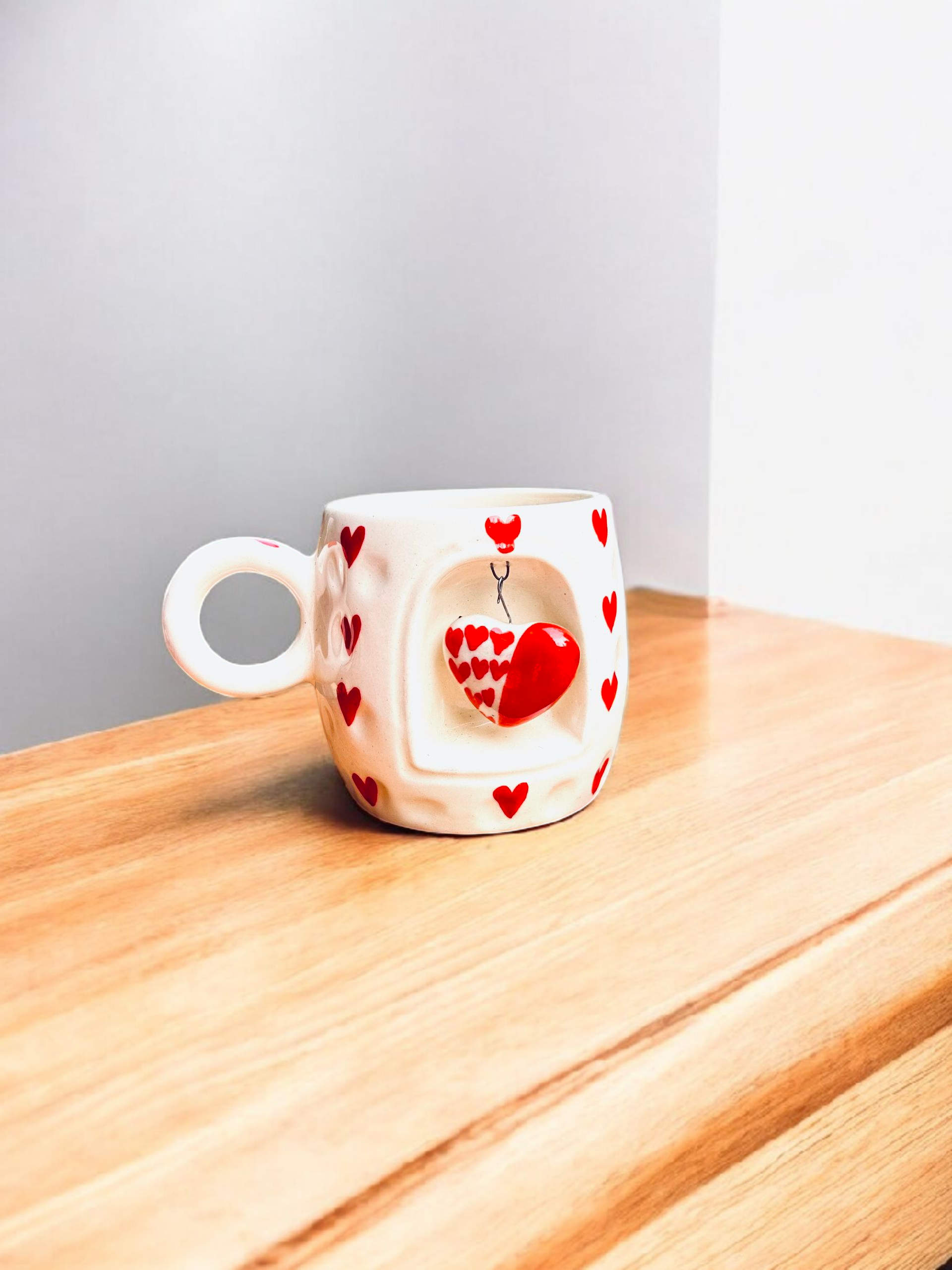 3D Hanging Heart Ceramic Mug