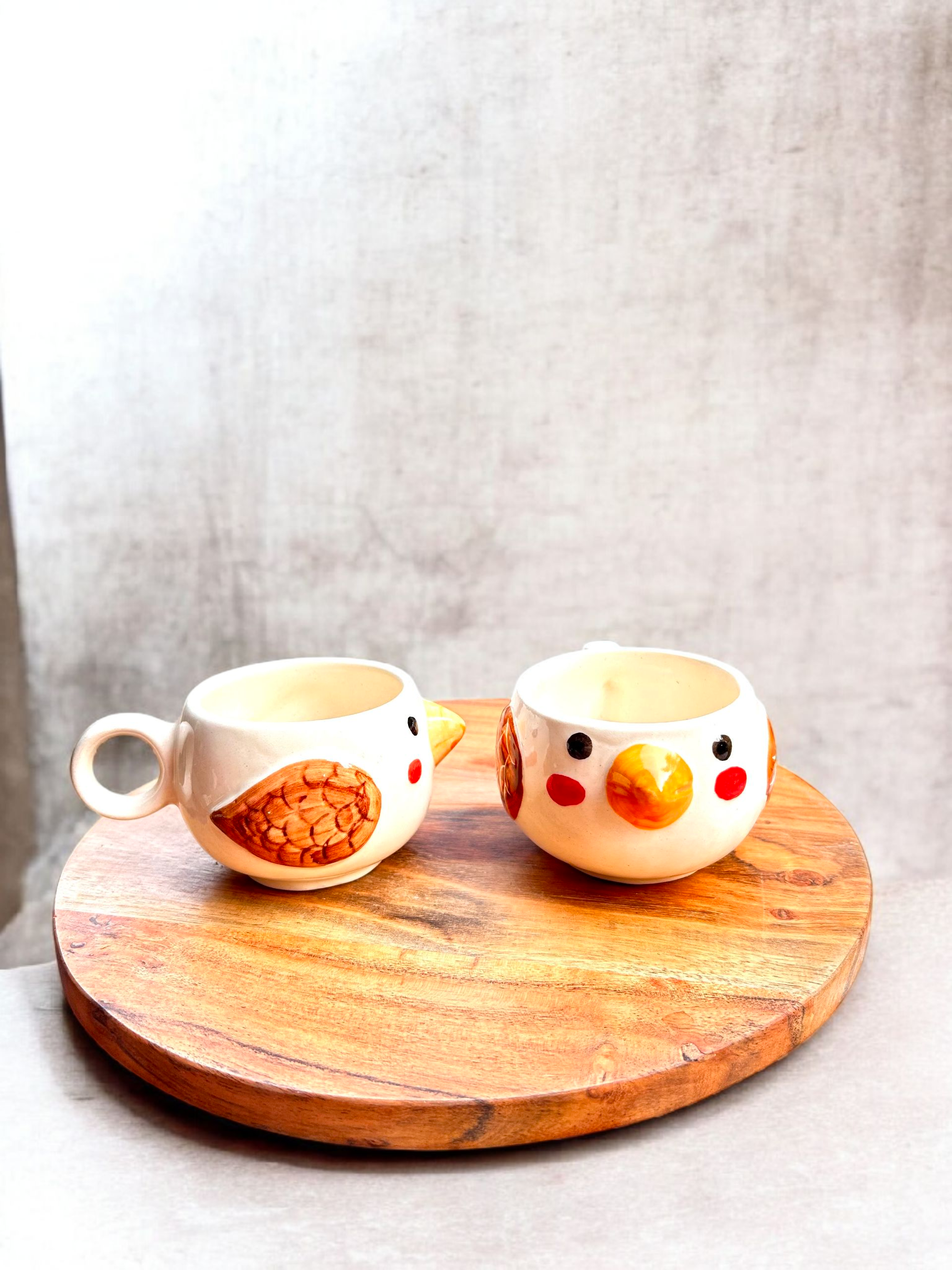 Handcrafted Bird Face Ceramic Mug Set