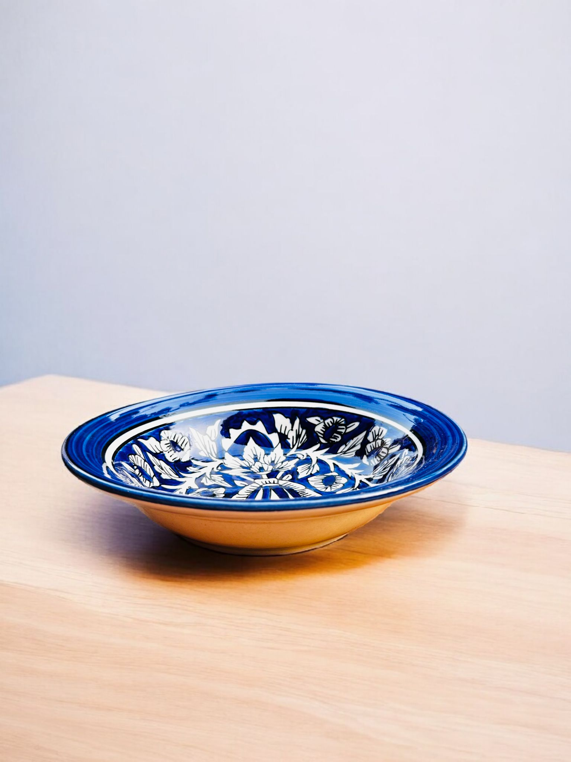 Blue Pottery-Inspired Big Ceramic Pasta & Salad Plate (1 Pc.)