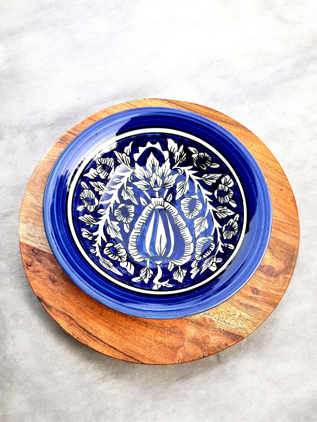 Blue Pottery-Inspired Big Ceramic Pasta & Salad Plate (1 Pc.)