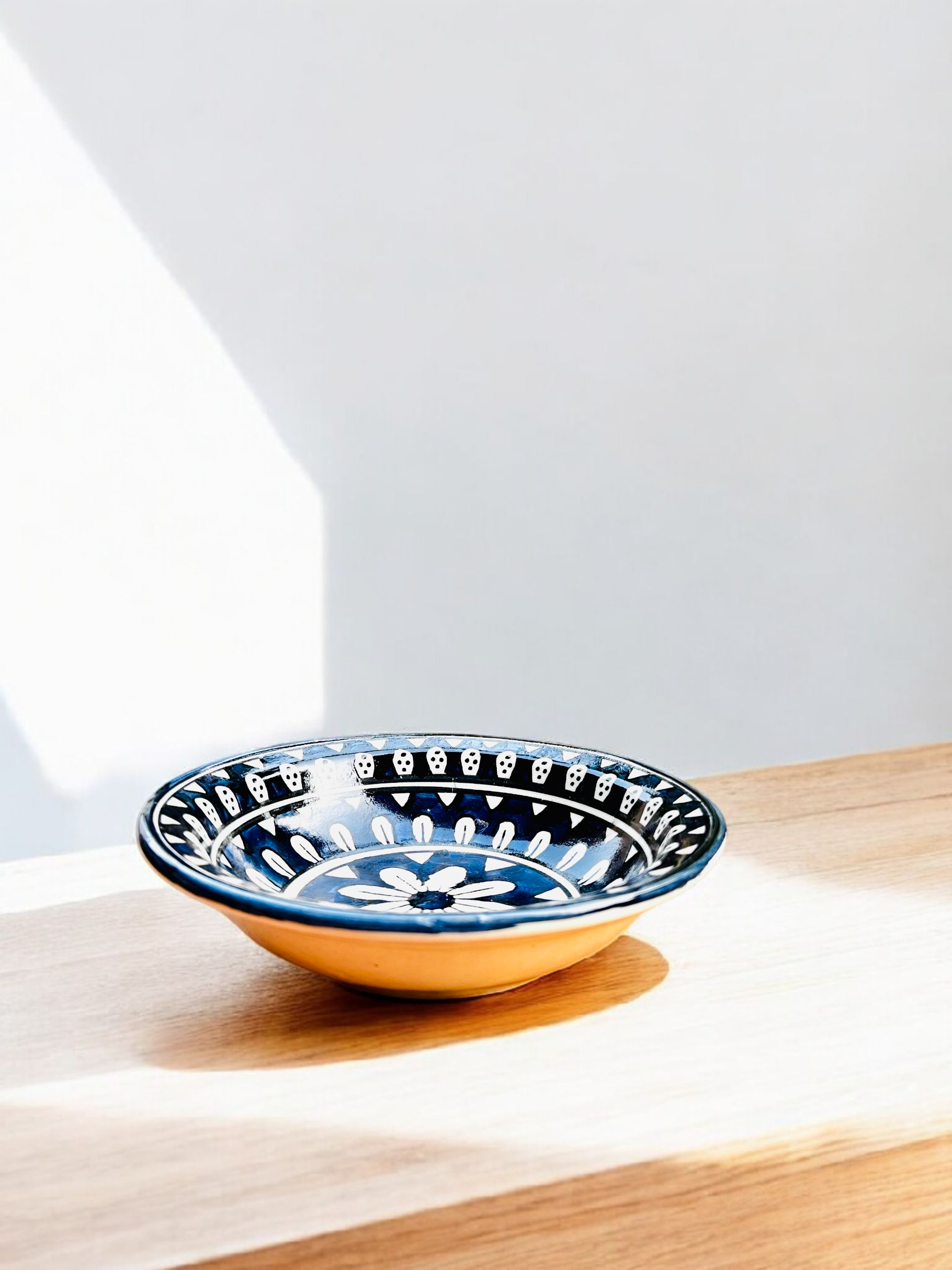 Teal Blue & White Floral Ceramic Pasta Plate (1 Pc.)