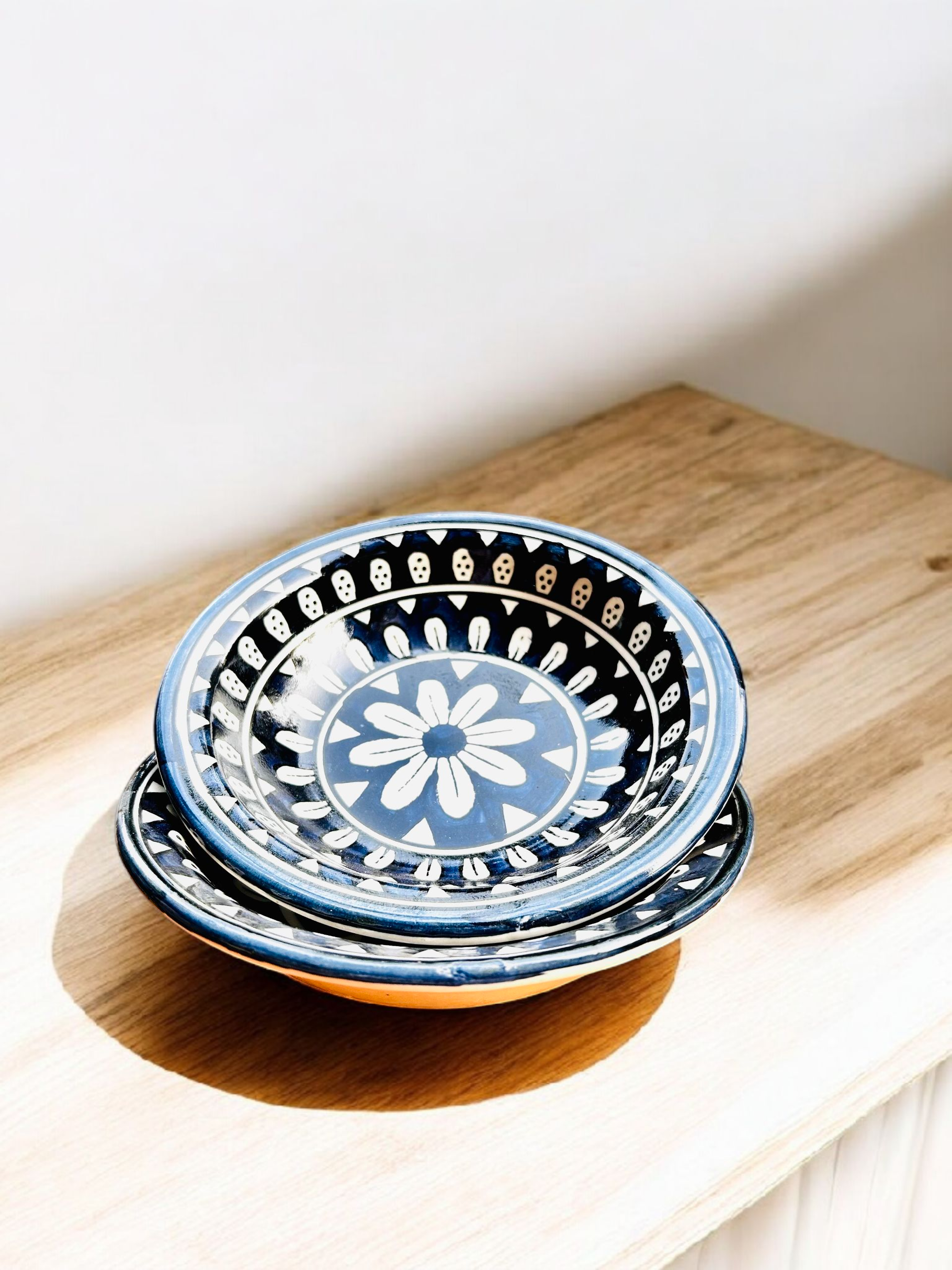 Teal Blue & White Floral Ceramic Pasta Plate (1 Pc.)