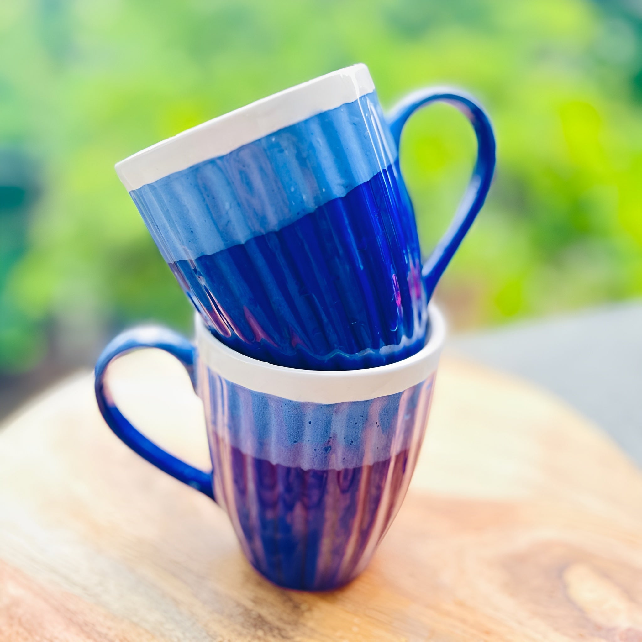 Azure Dual - Tone Wave Blue Ceramic Mug (Set of 2)