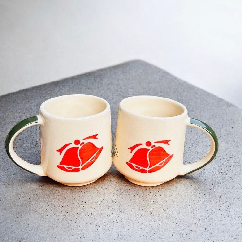 Christmas Ribbon Mug Set (Hand-Painted) – Set of 2 | 100% Chemical Free, Microwave Safe, Dishwasher Safe