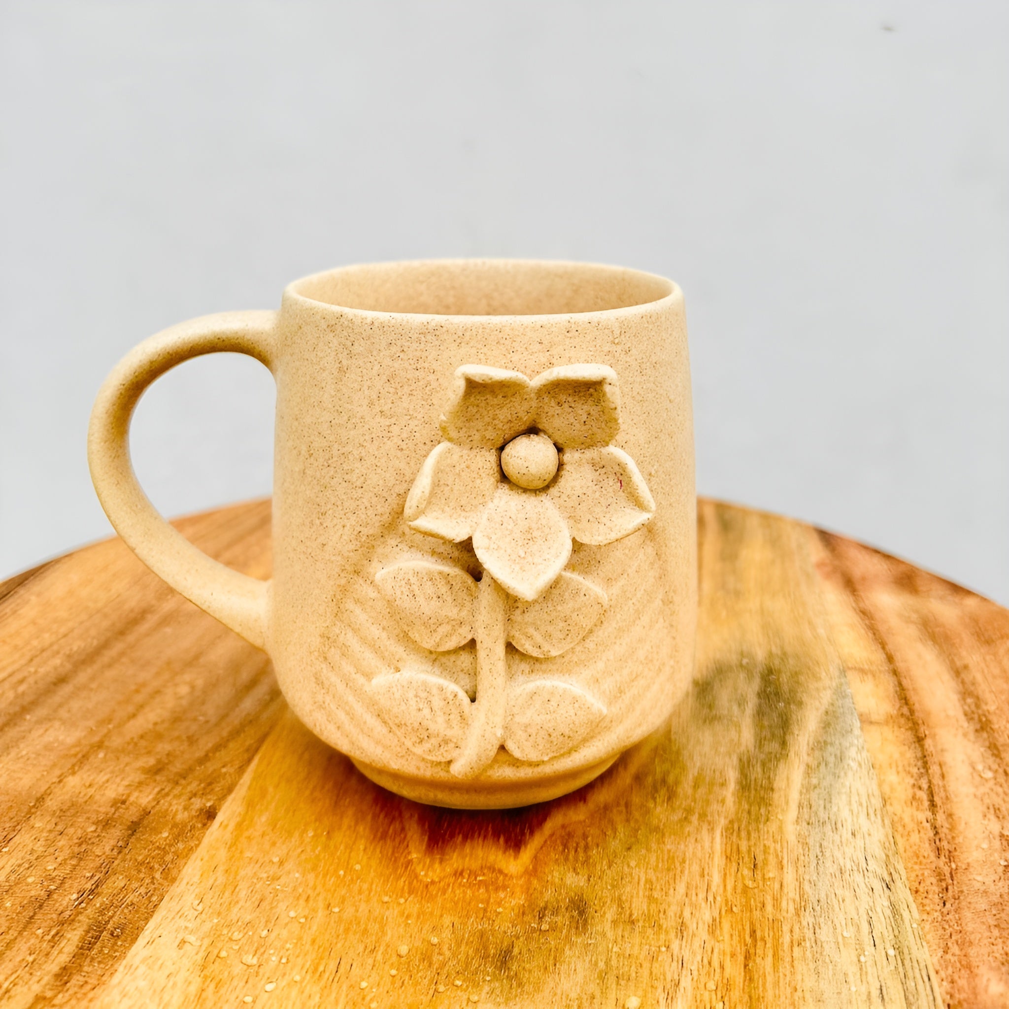 Earth Bloom Embossed Floral Handmade Ceramic Mug (set of 2)