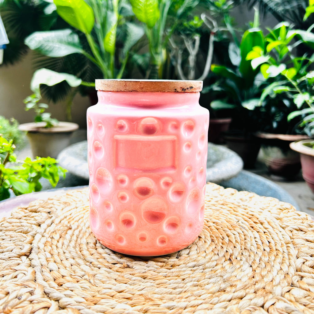 BlushBubble Pink Embossed Container with Wooden Lid