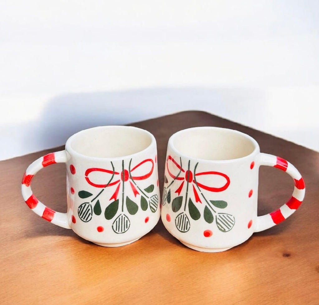 Christmas Mugs – Candy Cane Handle (Set of 2) | 100% Chemical Free, Microwave Safe, Dishwasher Safe