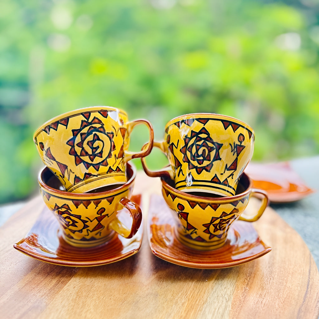 Warli Art Ceramic Tea/Coffee Cup Saucer Set