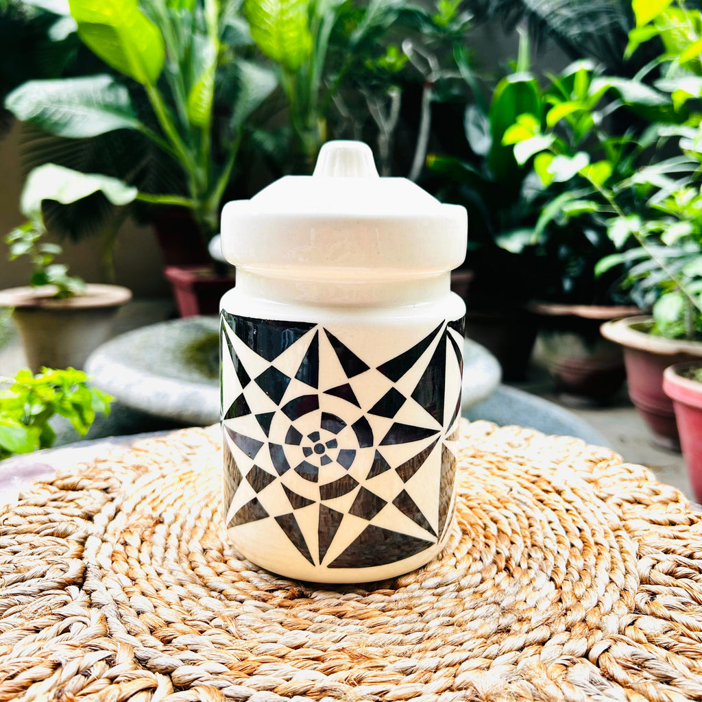 GeoBloom Black & White Mandala Container with Lid