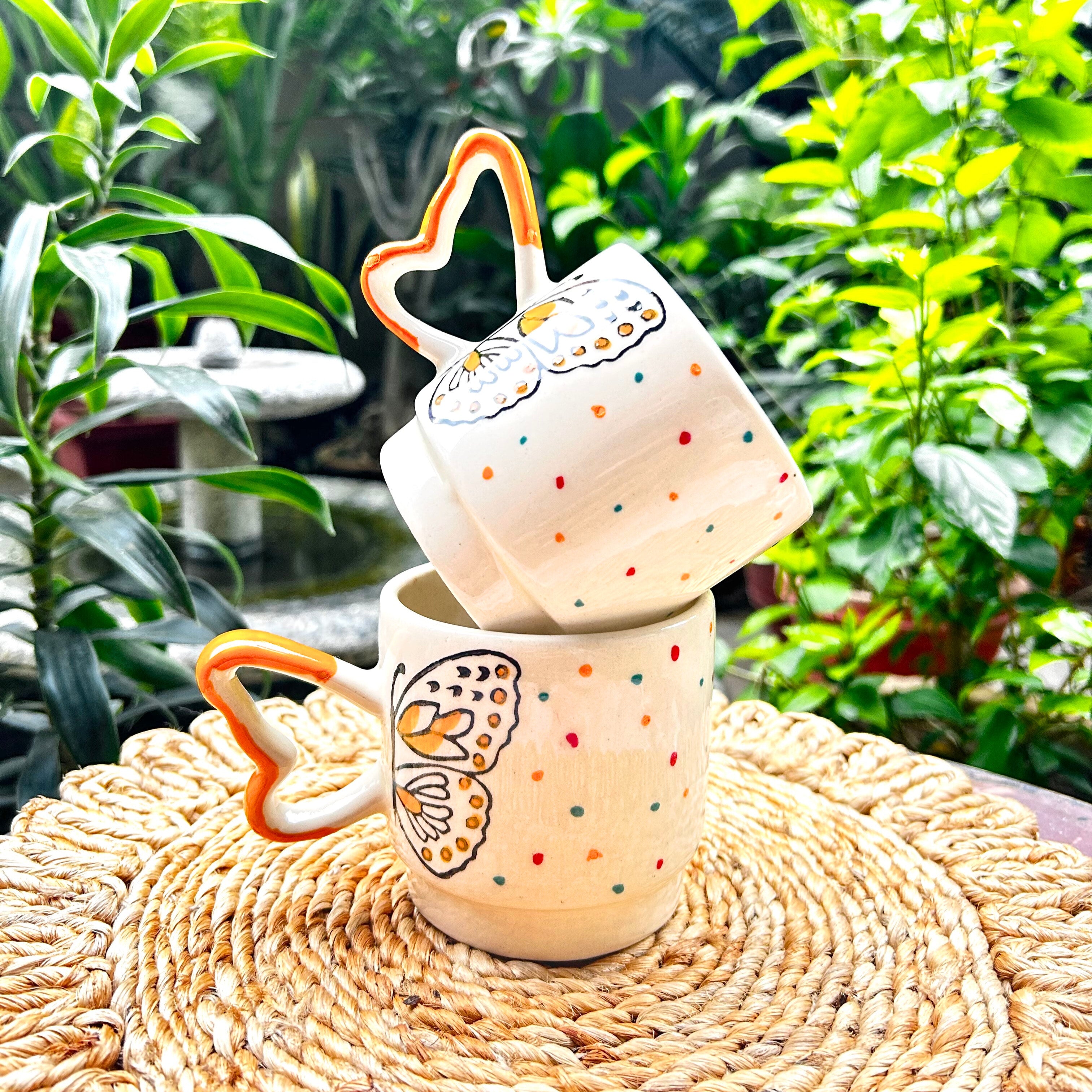 Cream Mustard with Butterfly & Heart Handle