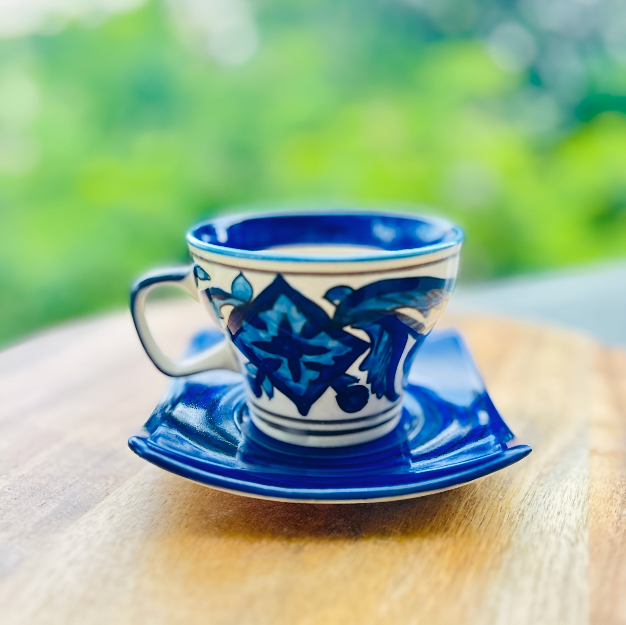 Royal Blue Floral Ceramic Tea Cup with Saucer