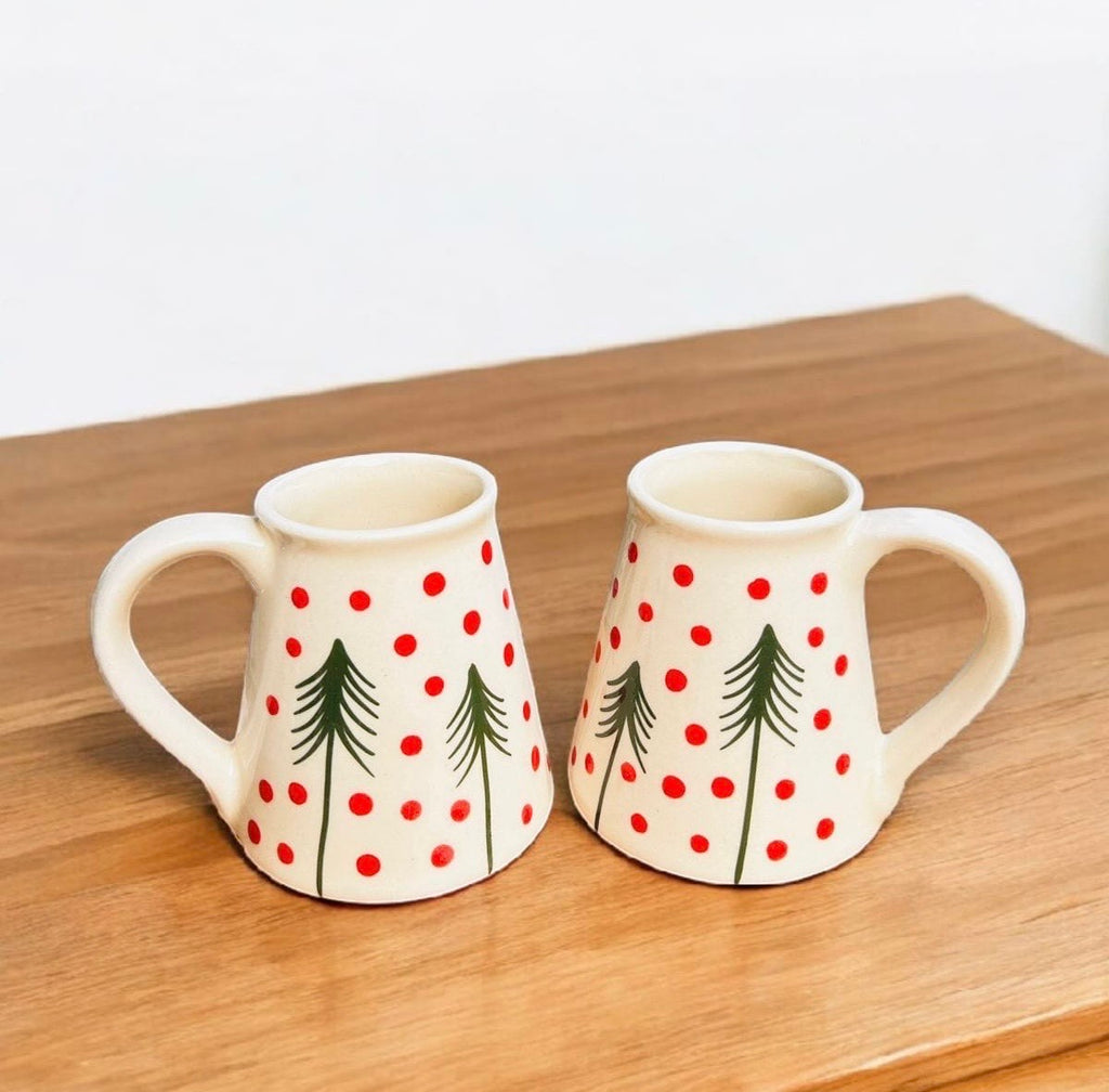 Christmas Cheer Handcrafted Ceramic Mug Set (Set of 2) | 100% Chemical Free, Microwave Safe, Dishwasher Safe