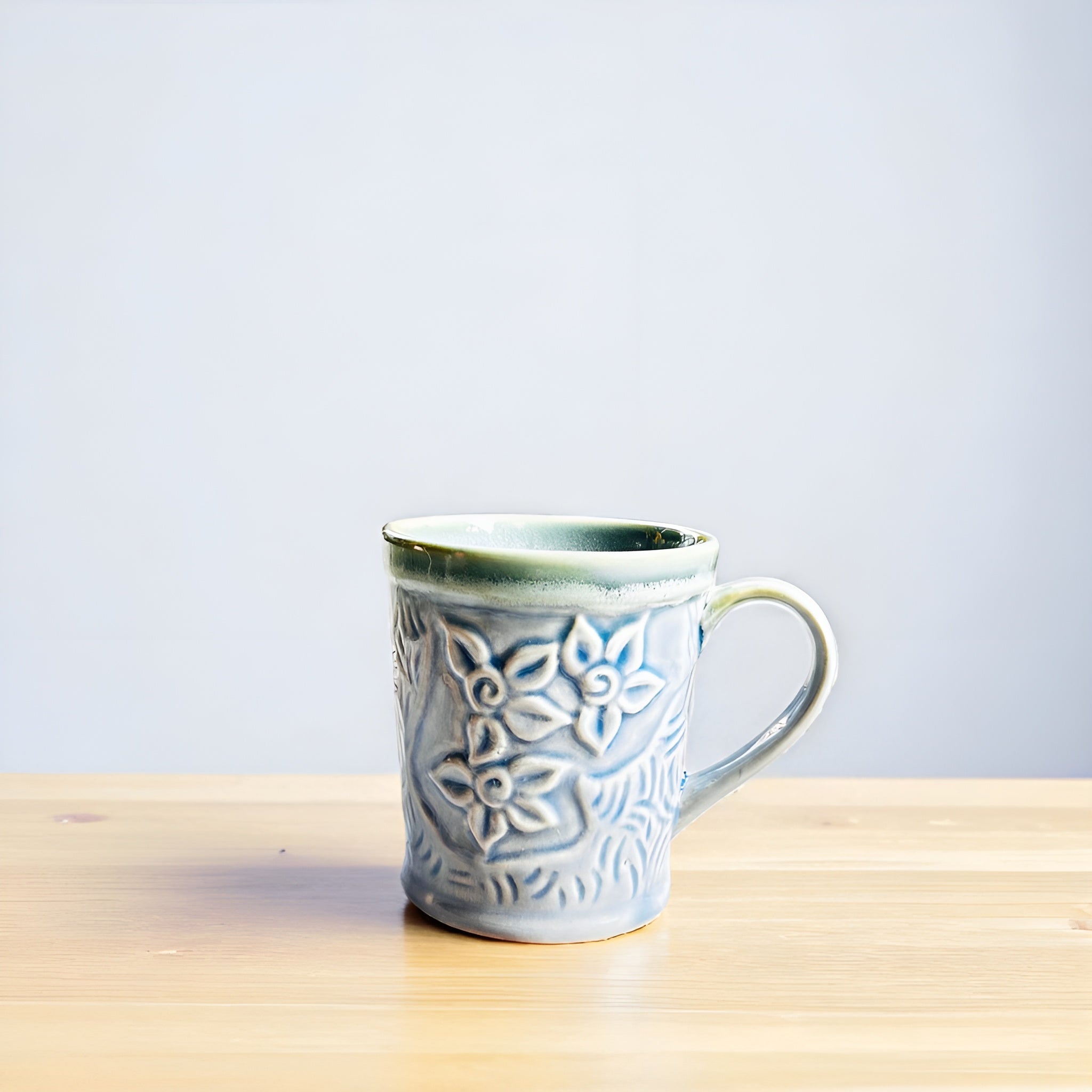 Blue Blossom Embossed Ceramic Coffee/Tea Mug Set