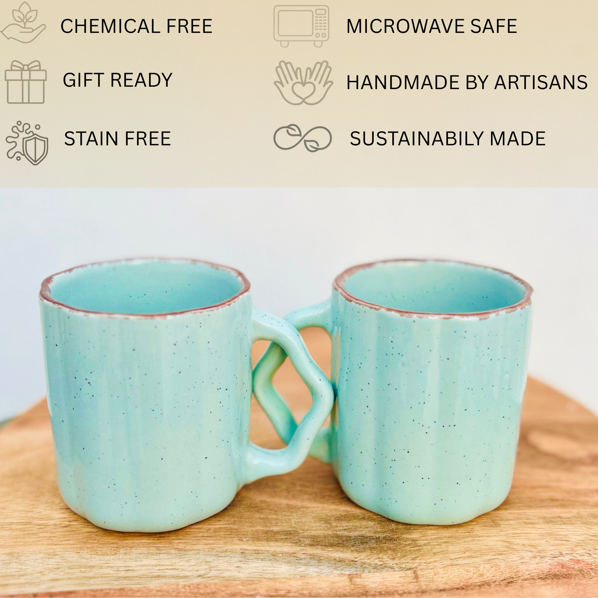 Mint Green Coffee Cup with Designer Handle - Handmade Ceramic Mug