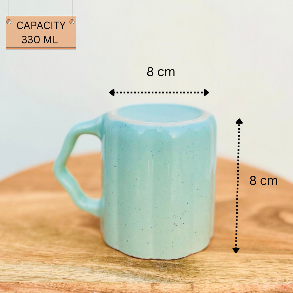 Mint Green Coffee Cup with Designer Handle - Handmade Ceramic Mug
