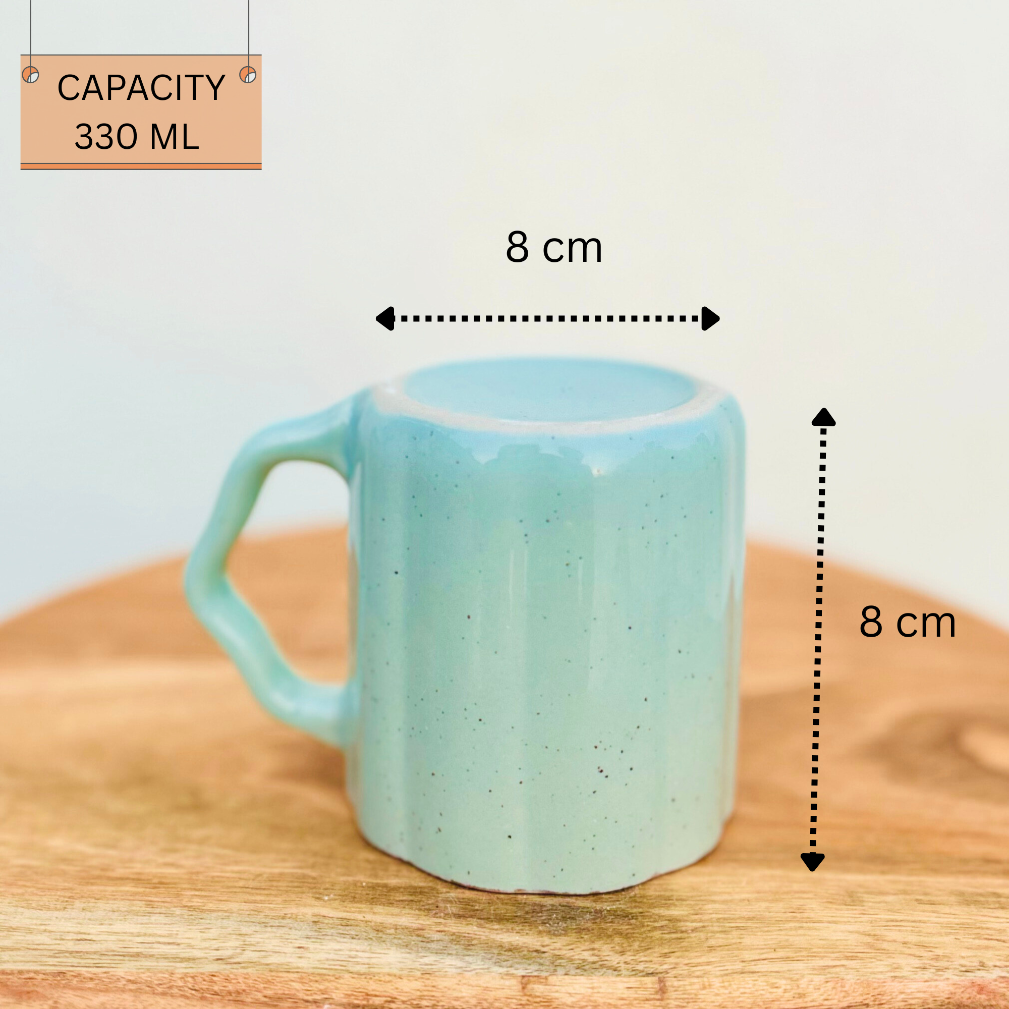 Mint Green Coffee Cup with Designer Handle - Handmade Ceramic Mug
