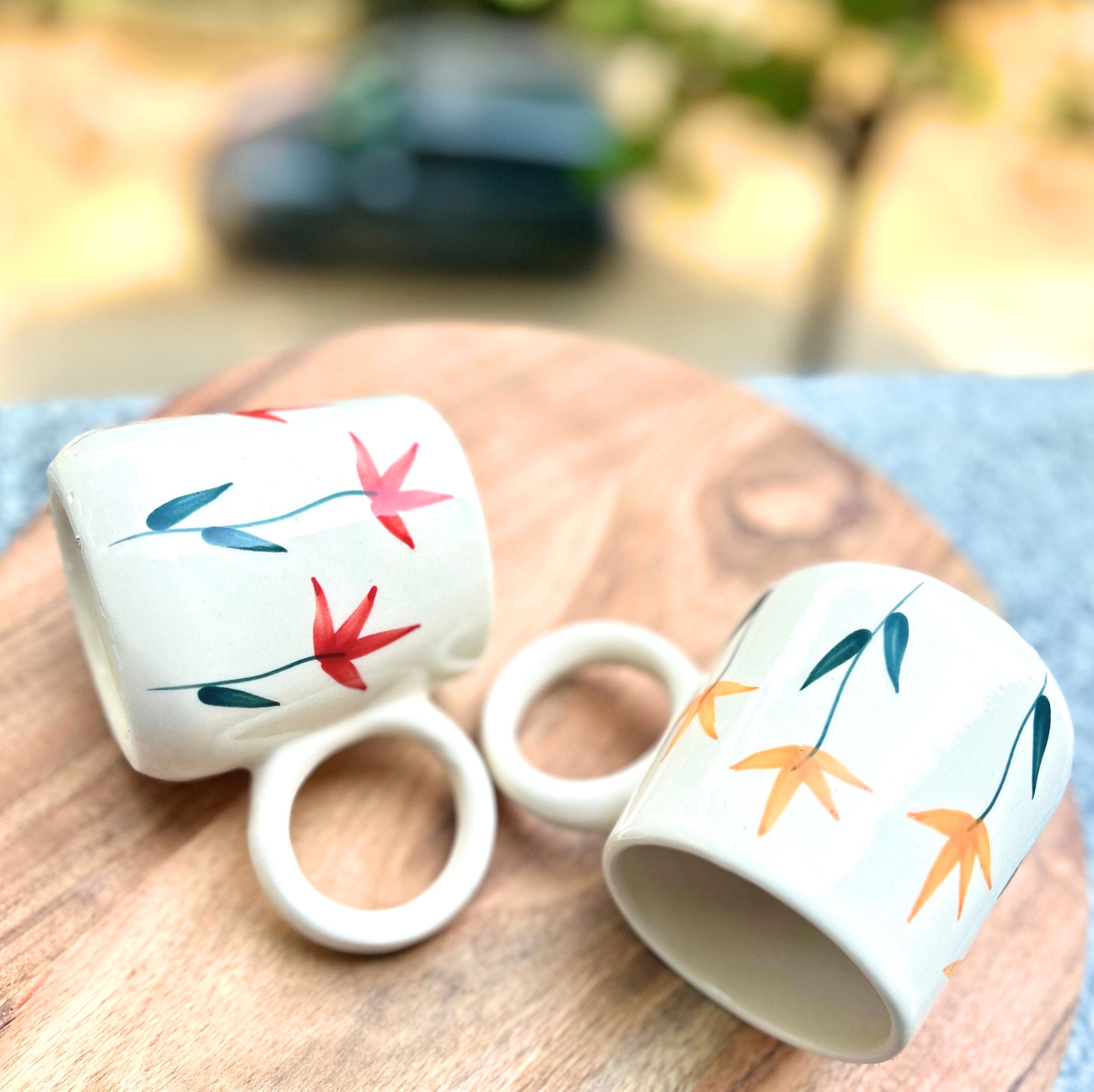 Cream with Yellow Handpainted Flower Design - Handmade Floral Ceramic Coffee Mug 315 ml