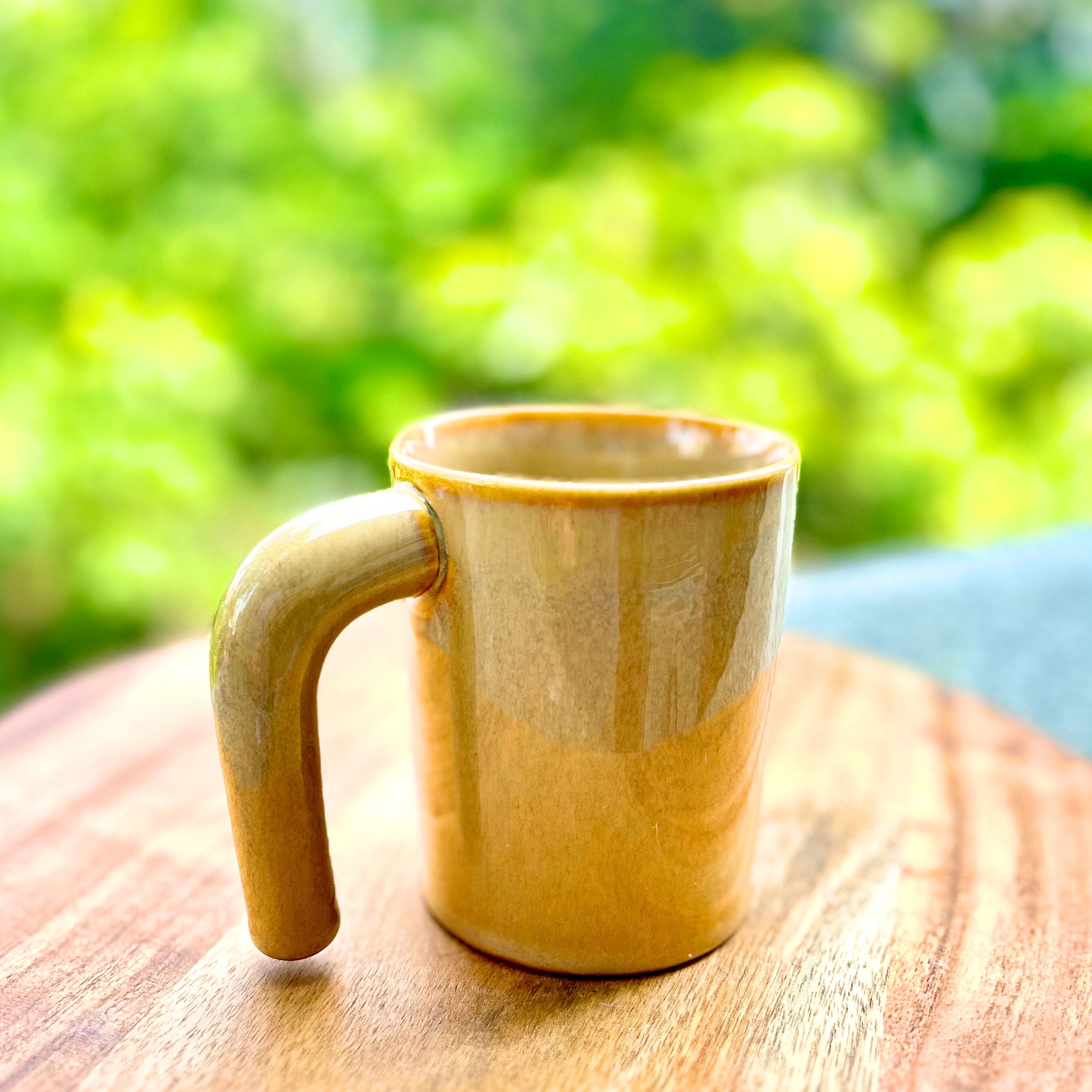 Beige Long Handle Coffee Cup - Handmade Ceramic Mug 320 ml