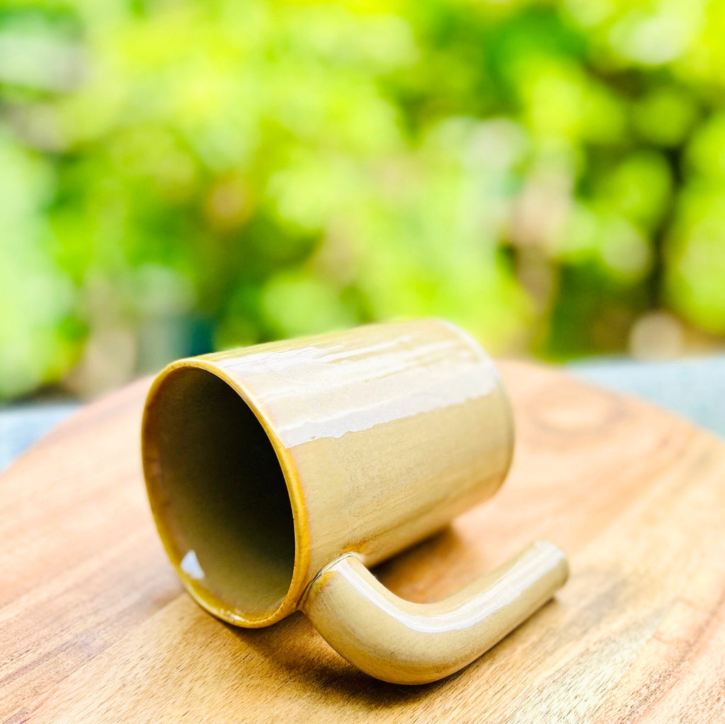 Beige Long Handle Coffee Cup - Handmade Ceramic Mug 320 ml