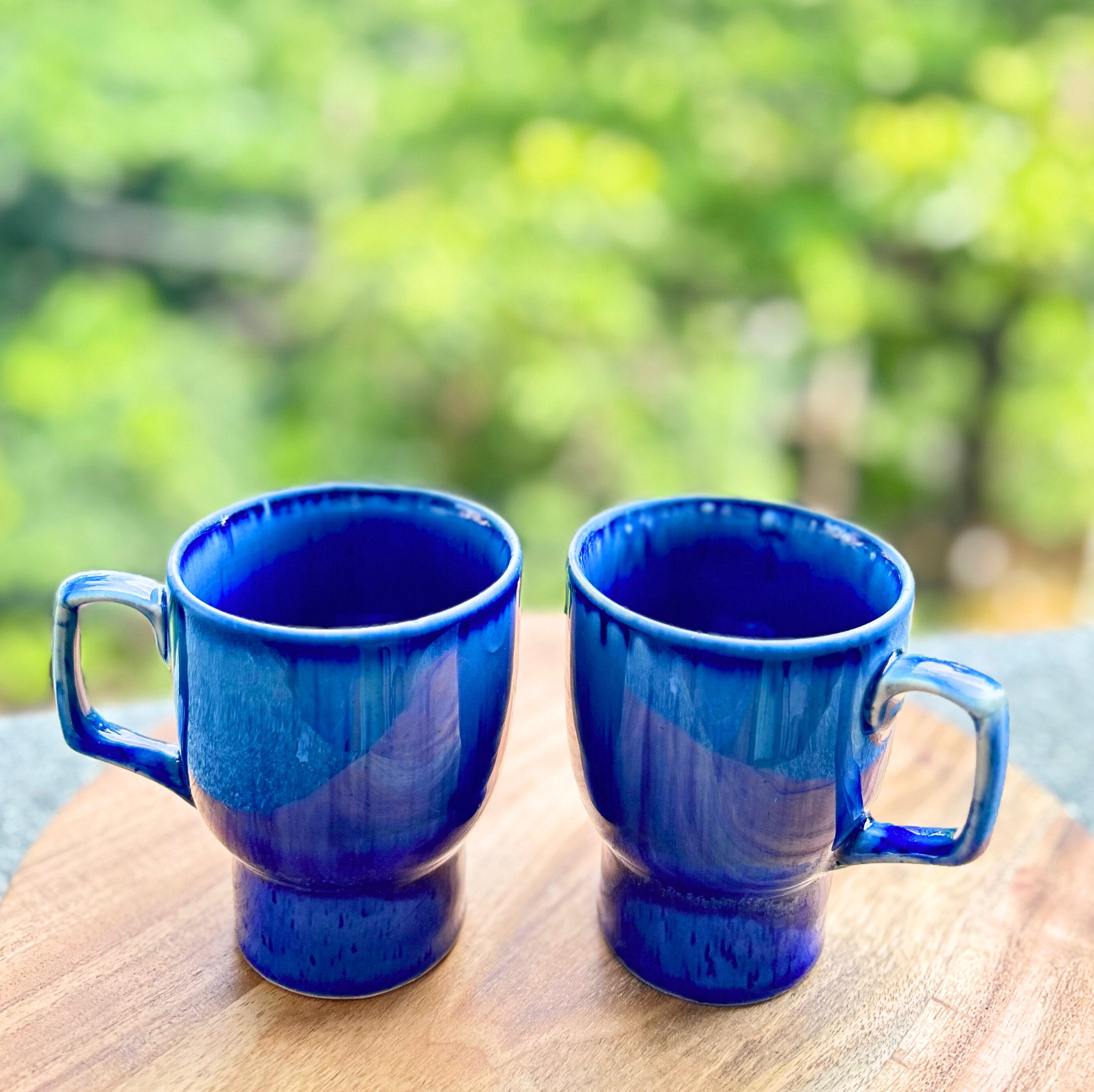 Deep Blue Ombre Artisan Coffee Cup - Handnjkmade Ceramic Mug