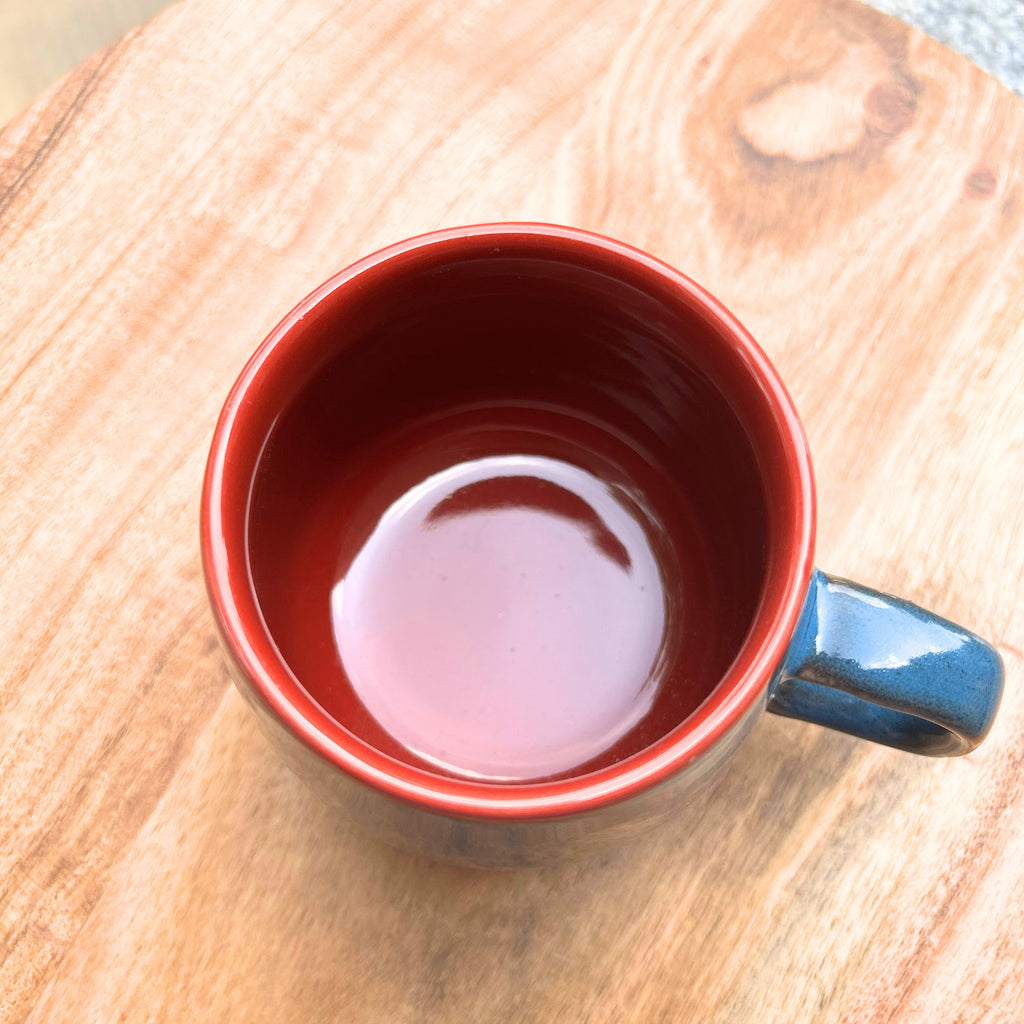 Blue Exterior & Red Interior Oval shaped - Handmade Ceramic Coffee Mug 300 ml