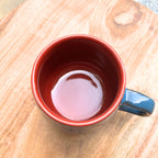 Blue Exterior & Red Interior Oval shaped - Handmade Ceramic Coffee Mug 300 ml