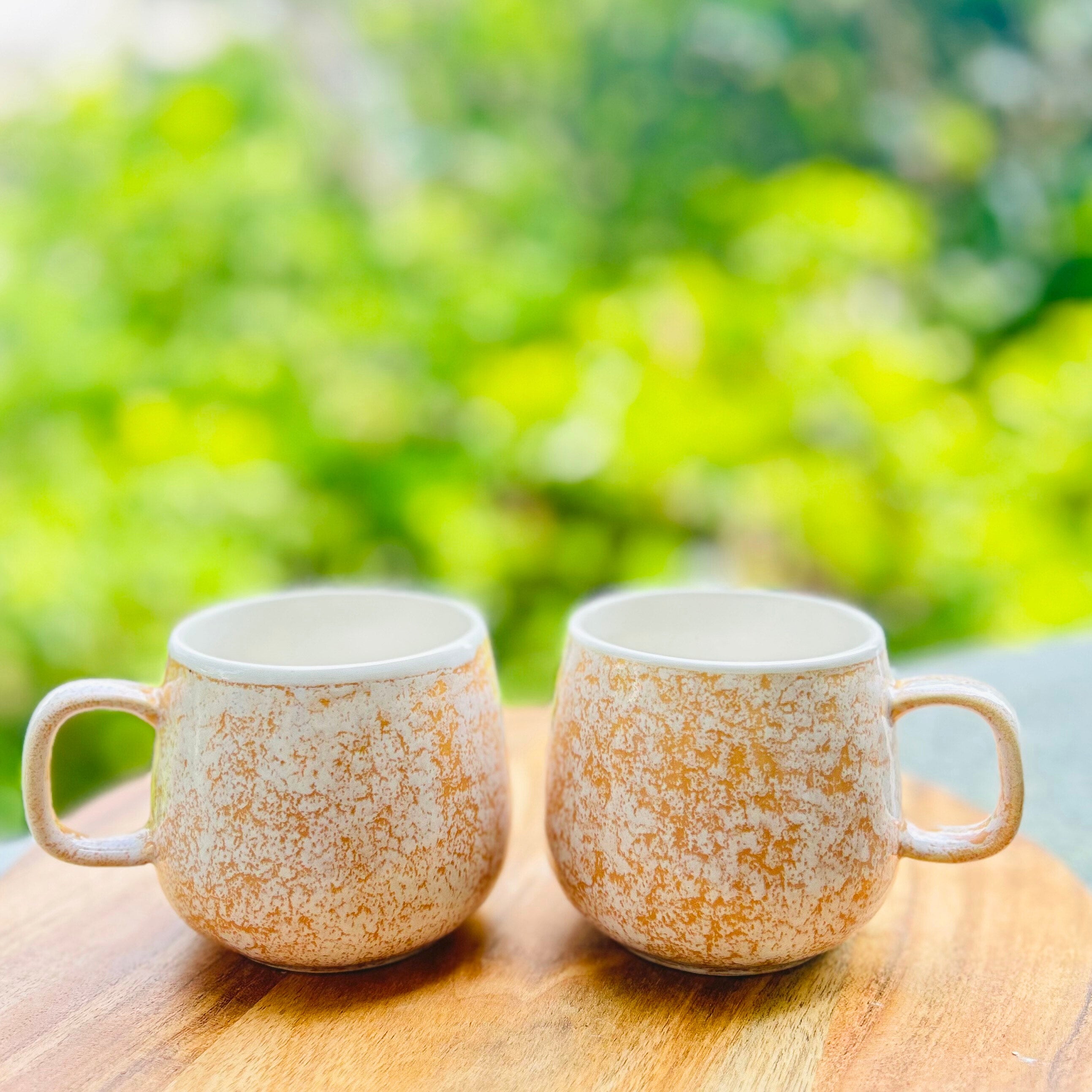 White & Peach Speckled Glossy - Handmade Coffee/Tea Ceramic Mug 300 ml