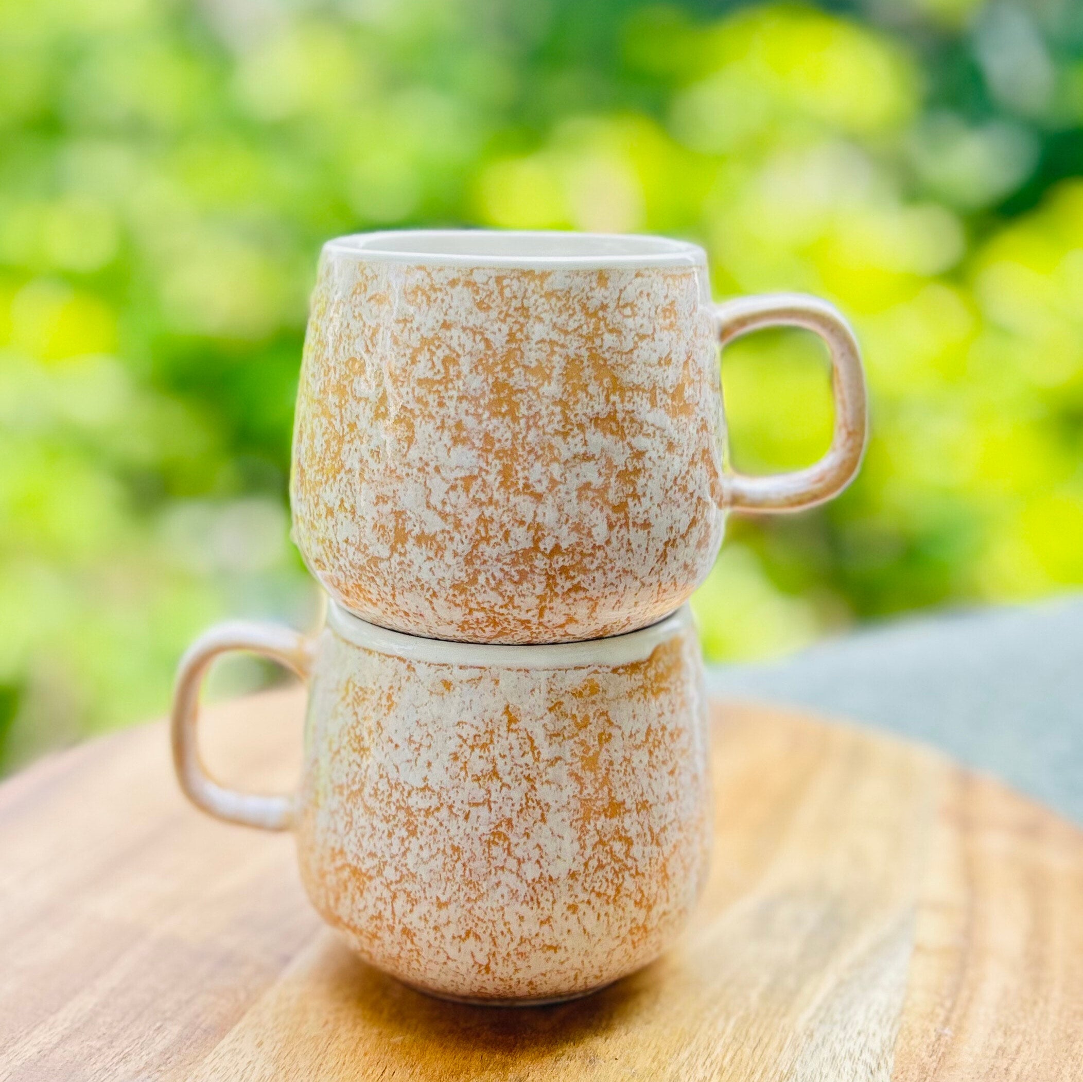 White & Peach Speckled Glossy - Handmade Coffee/Tea Ceramic Mug 300 ml