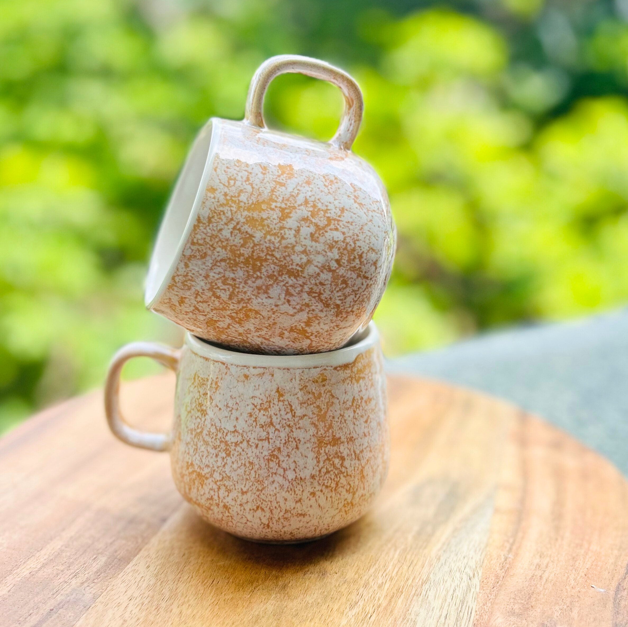 White & Peach Speckled Glossy - Handmade Coffee/Tea Ceramic Mug 300 ml