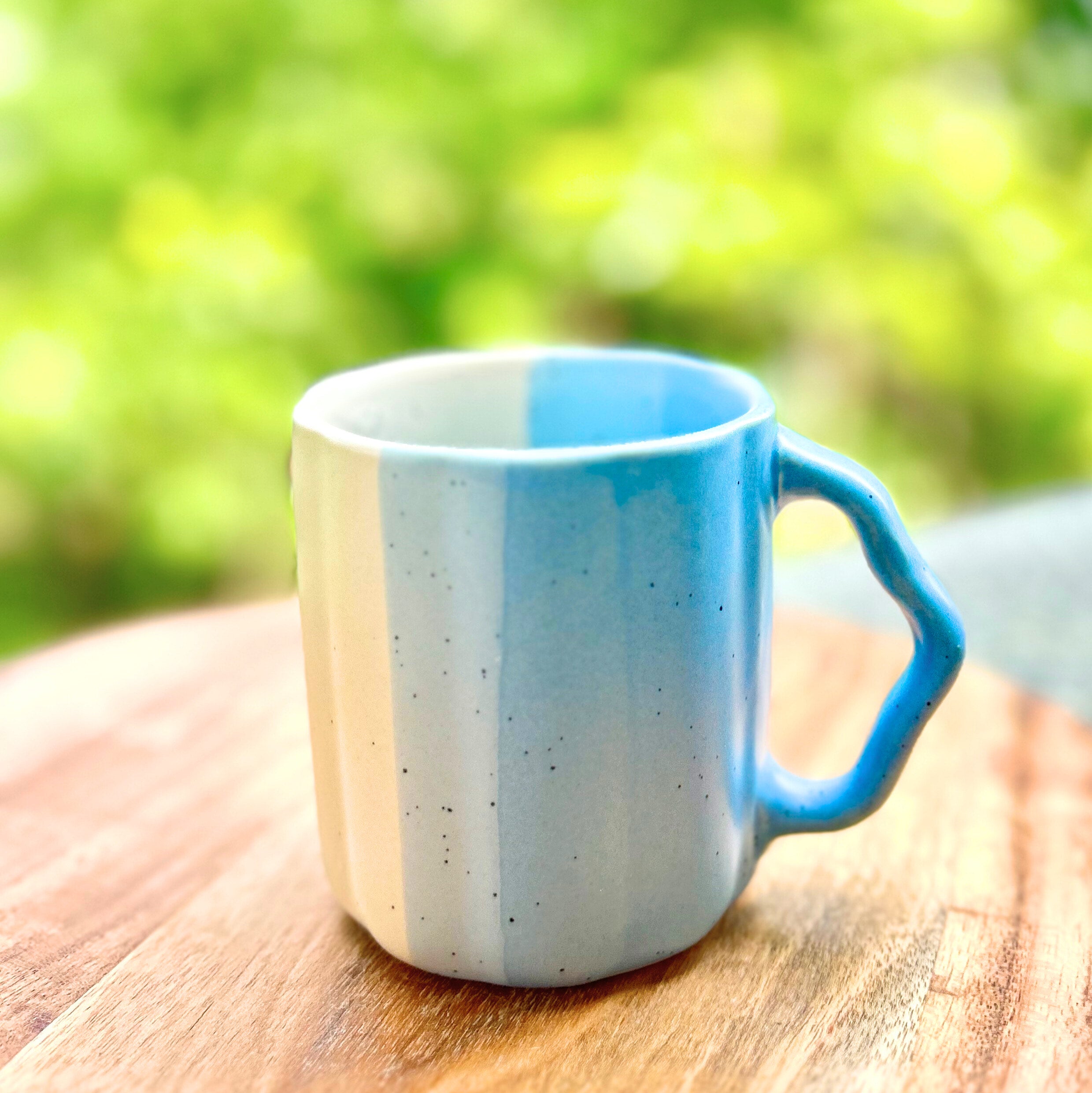 Blue & White Dual-Tone with Textured Handle - Handmade Ceramic Coffee Mug 250 ml
