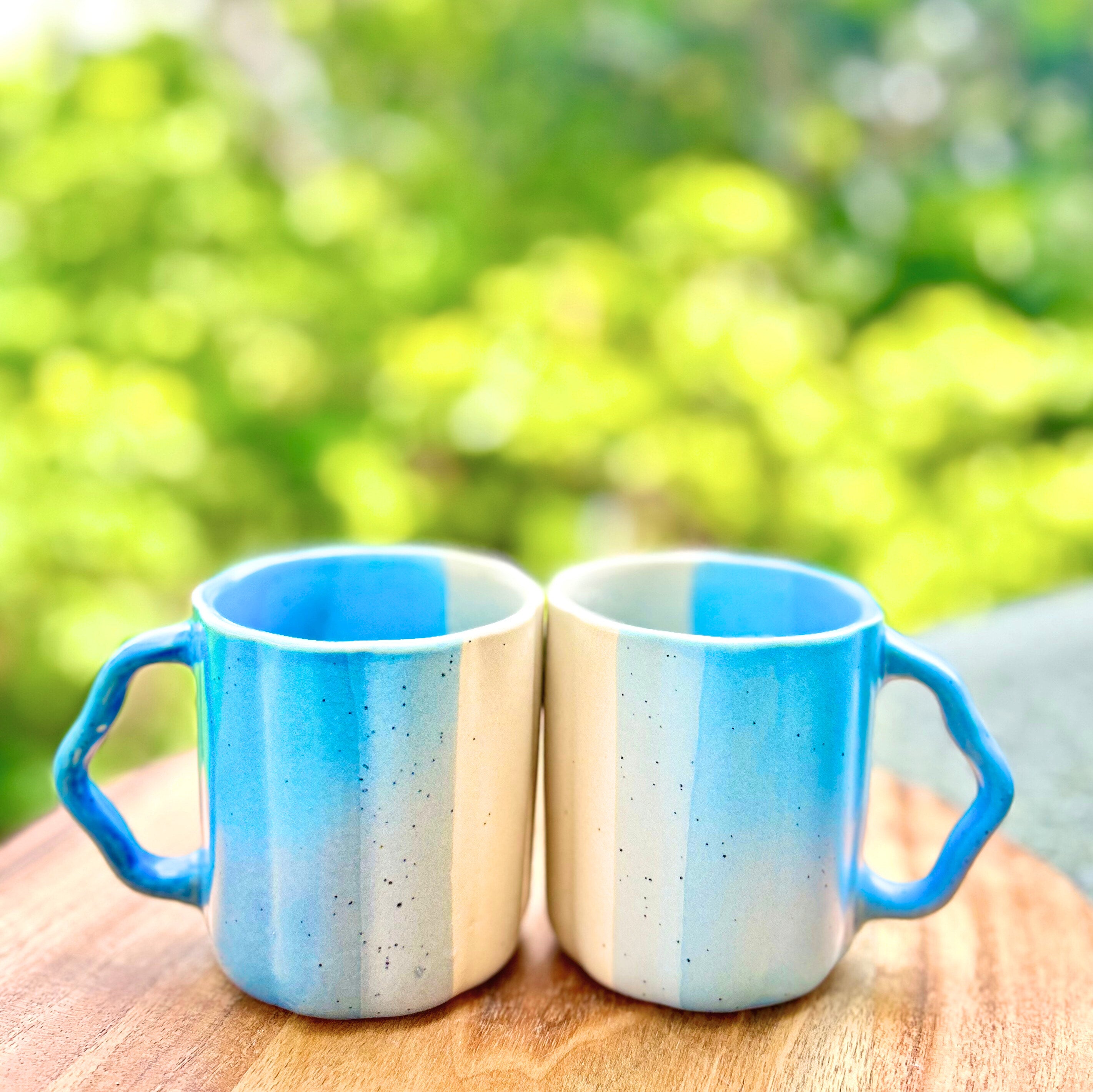 Blue & White Dual-Tone with Textured Handle - Handmade Ceramic Coffee Mug 250 ml