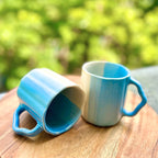Blue & White Dual-Tone with Textured Handle - Handmade Ceramic Coffee Mug 250 ml