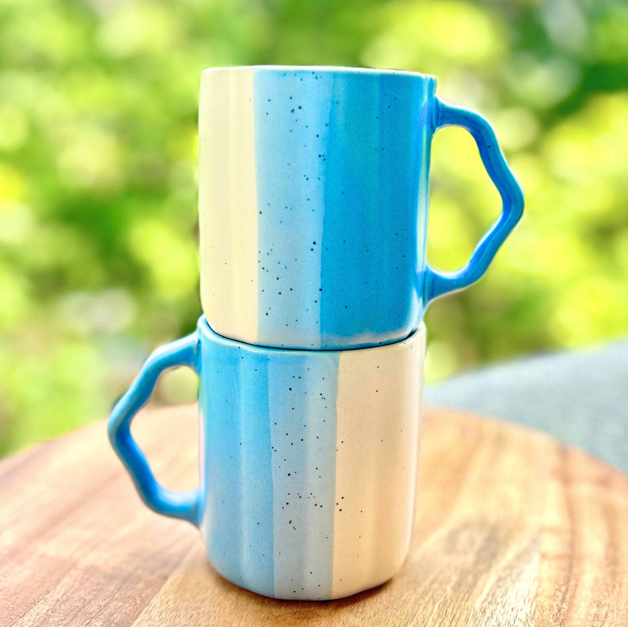 Blue & White Dual-Tone with Textured Handle - Handmade Ceramic Coffee Mug 250 ml