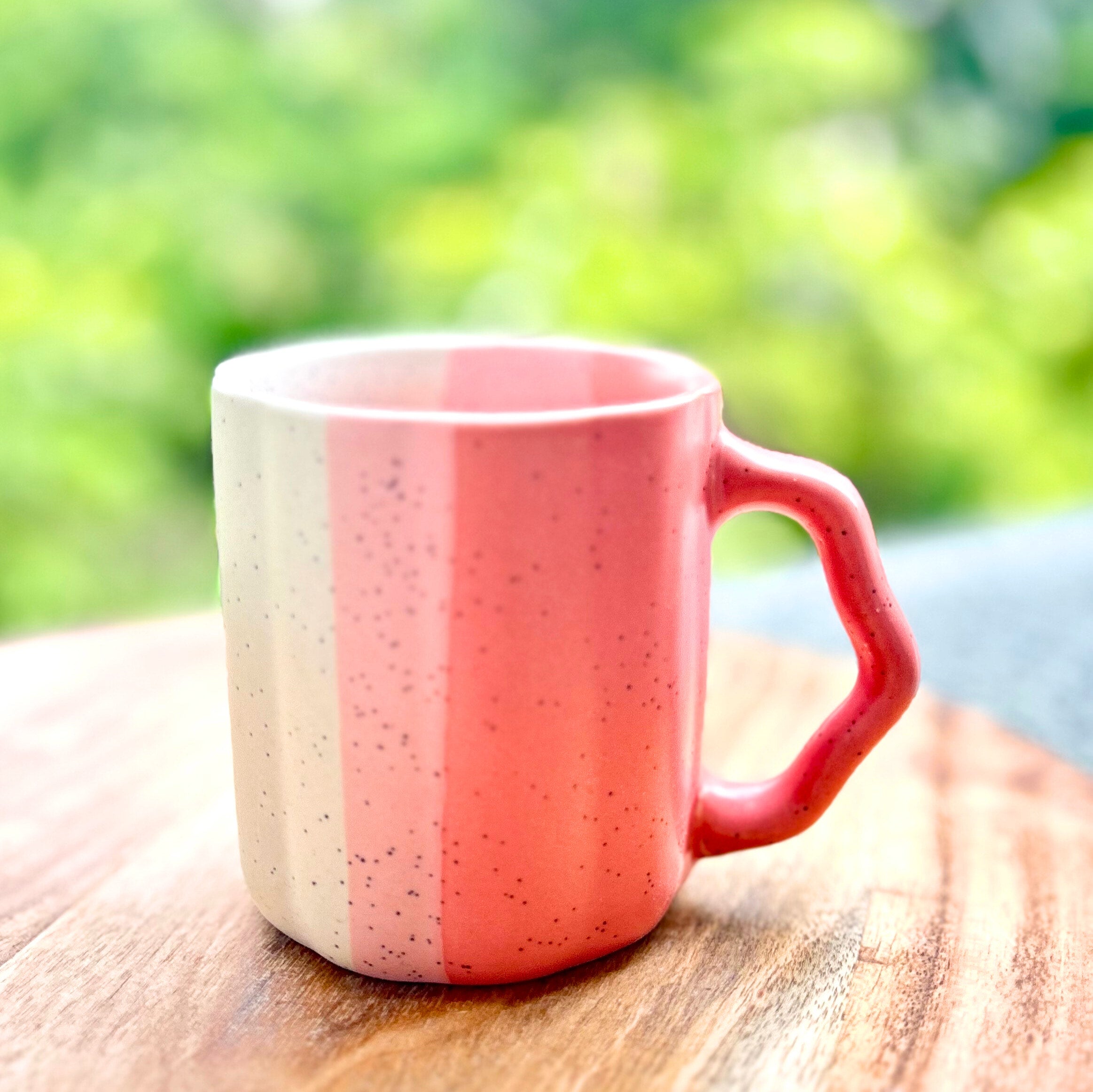 Pink & White Dual-Tone Coffee Cup with Designer Handle - Handmade Ceramic Mug 250 ml
